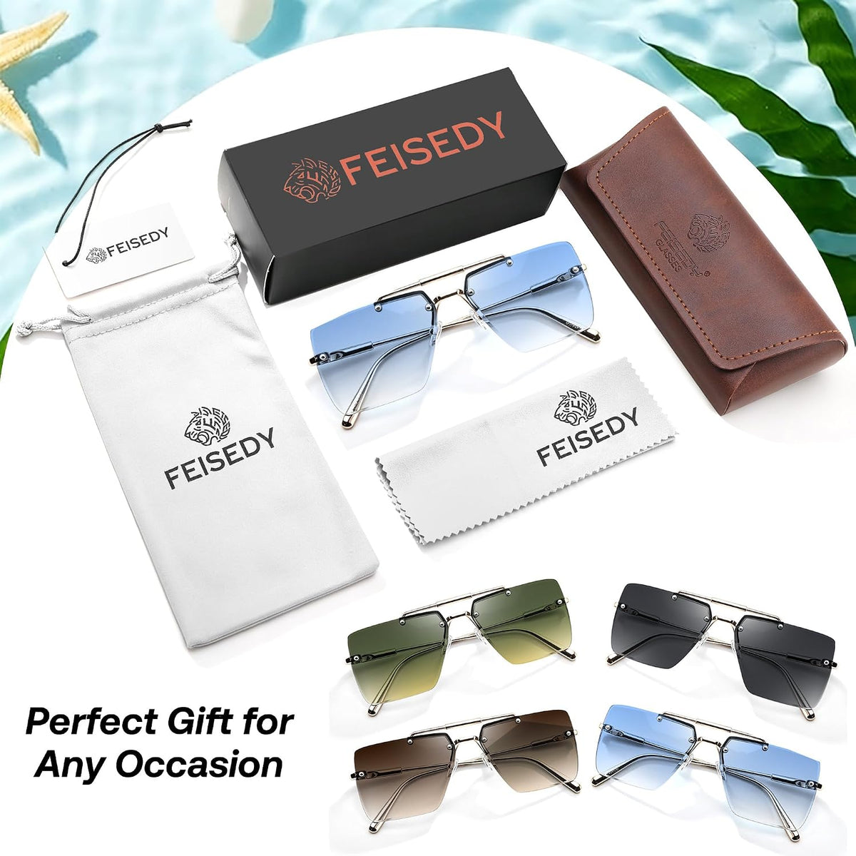 商品图片 13 | B0HFJXV98G | FEISEDY Rimless Aviator Sunglasses for Women Men Luxury UV400 Shades