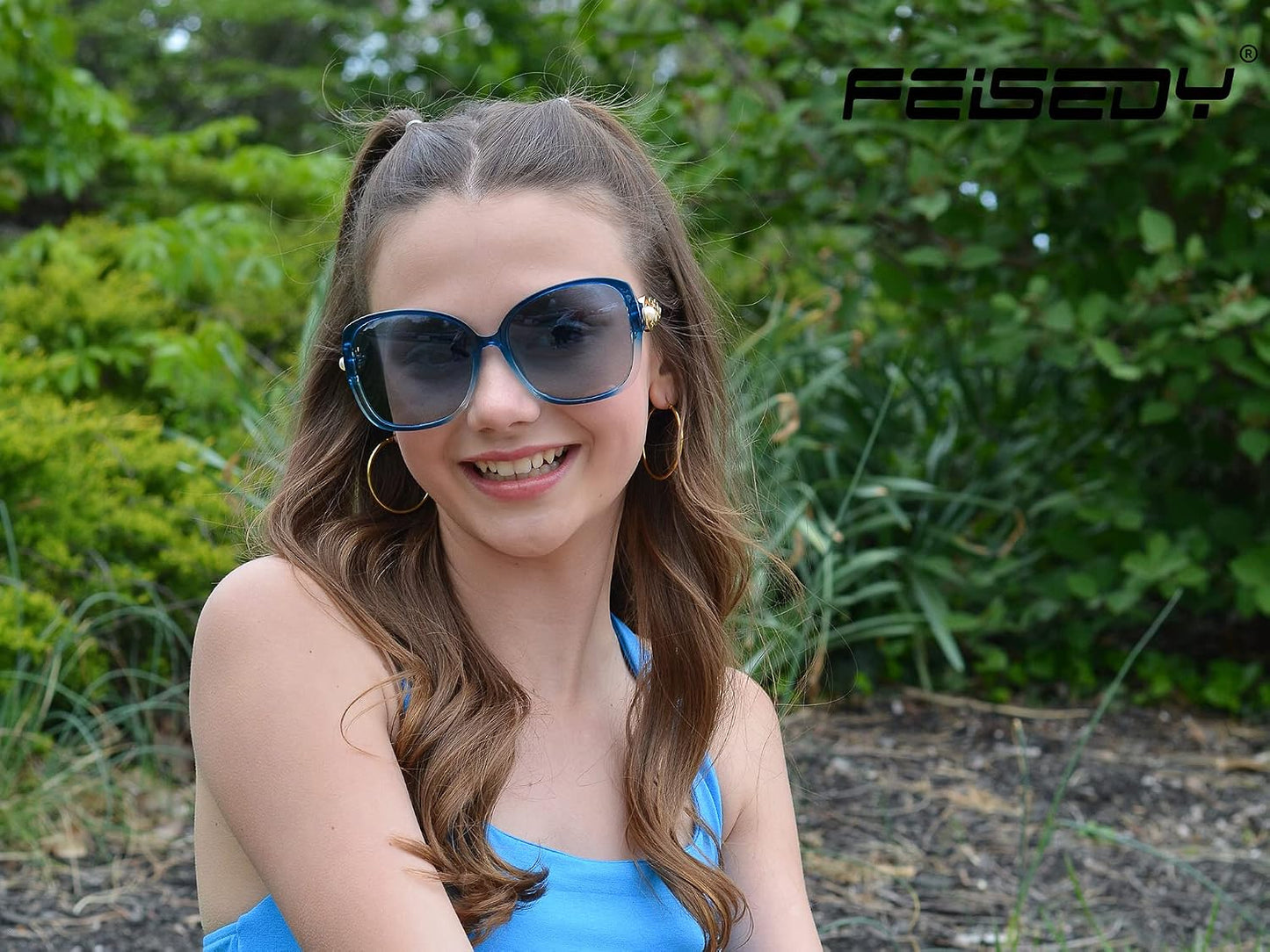 商品图片 20 | B0BJ71VZCB | FEISEDY Women's Fashion Sunglasses, Oversized Square Frame with Pearl Sparkling, Polarized UV Protection B2821