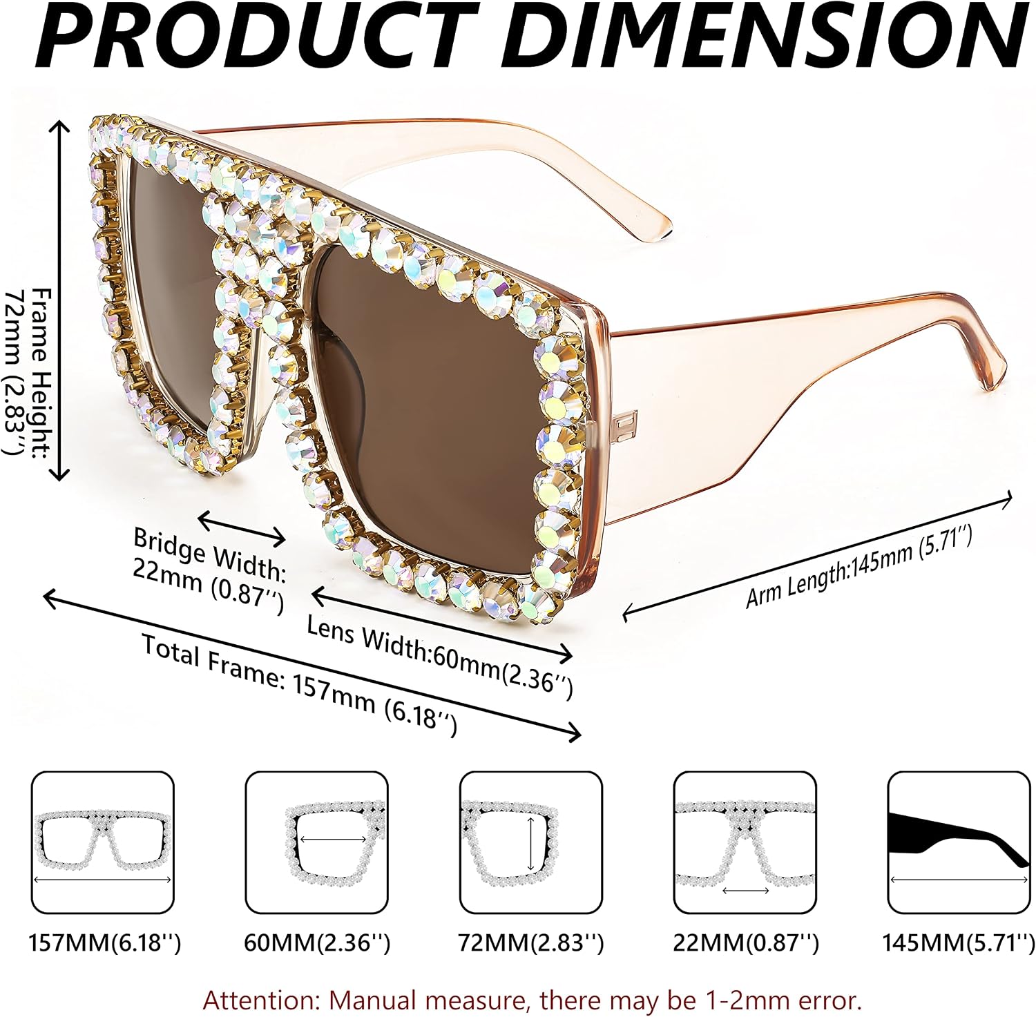 商品图片 40 | B09YHJ846J | FEISEDY Square Diamond Sunglasses for Women Retro Fashion Shiny Rhinestone Sun Glasses B2916