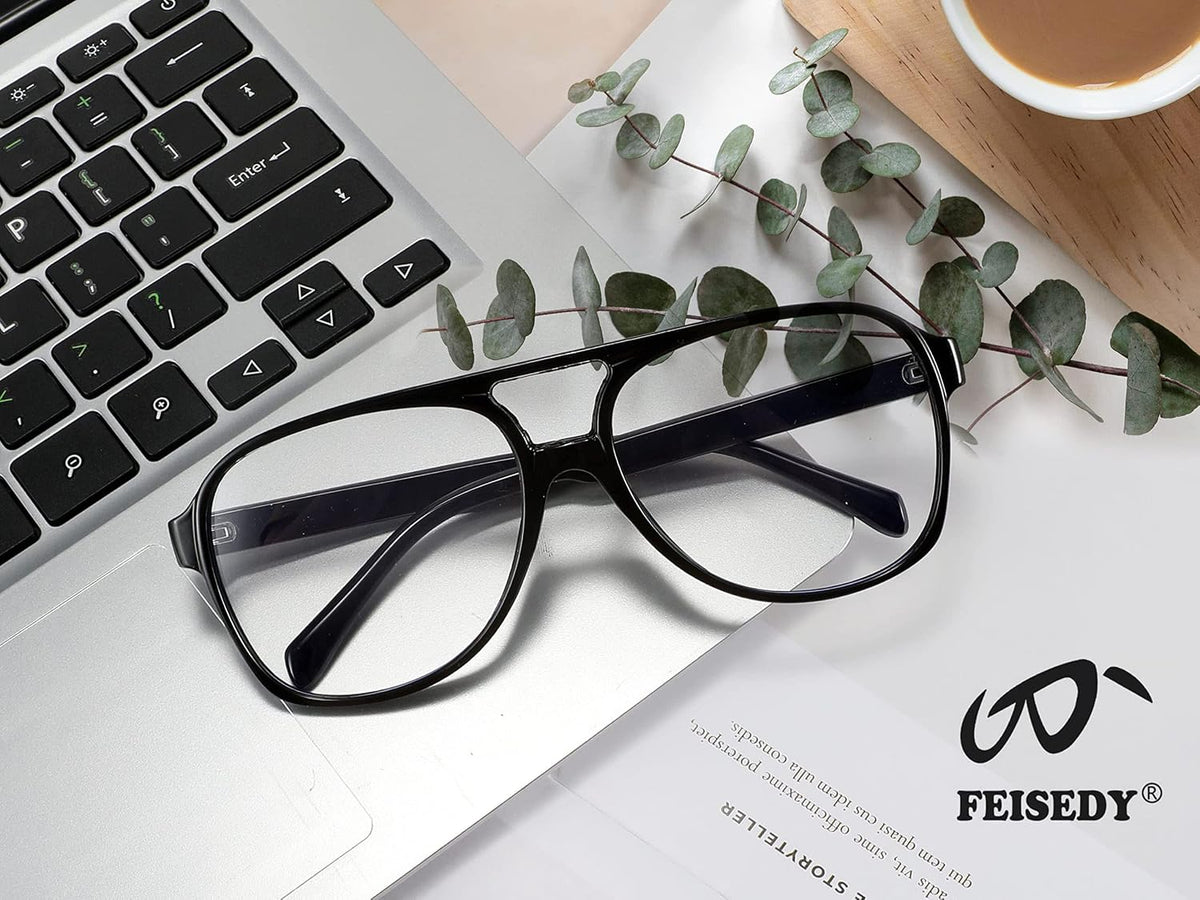 ÉÌƷͼƬ 17 | B09WZY6VWN | FEISEDY 70s Aviator Glasses Frame Blue Light Blocking Glasses Oversized Square Computer Glasses Women Men B2888