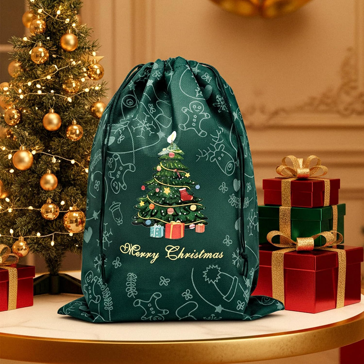 商品图片 3 | B0FNM9L51G | Christmas Drawstring Gift Bags Festive Tree Pattern Christmas, Dust Bag for Parties, Decorations Daily Storage