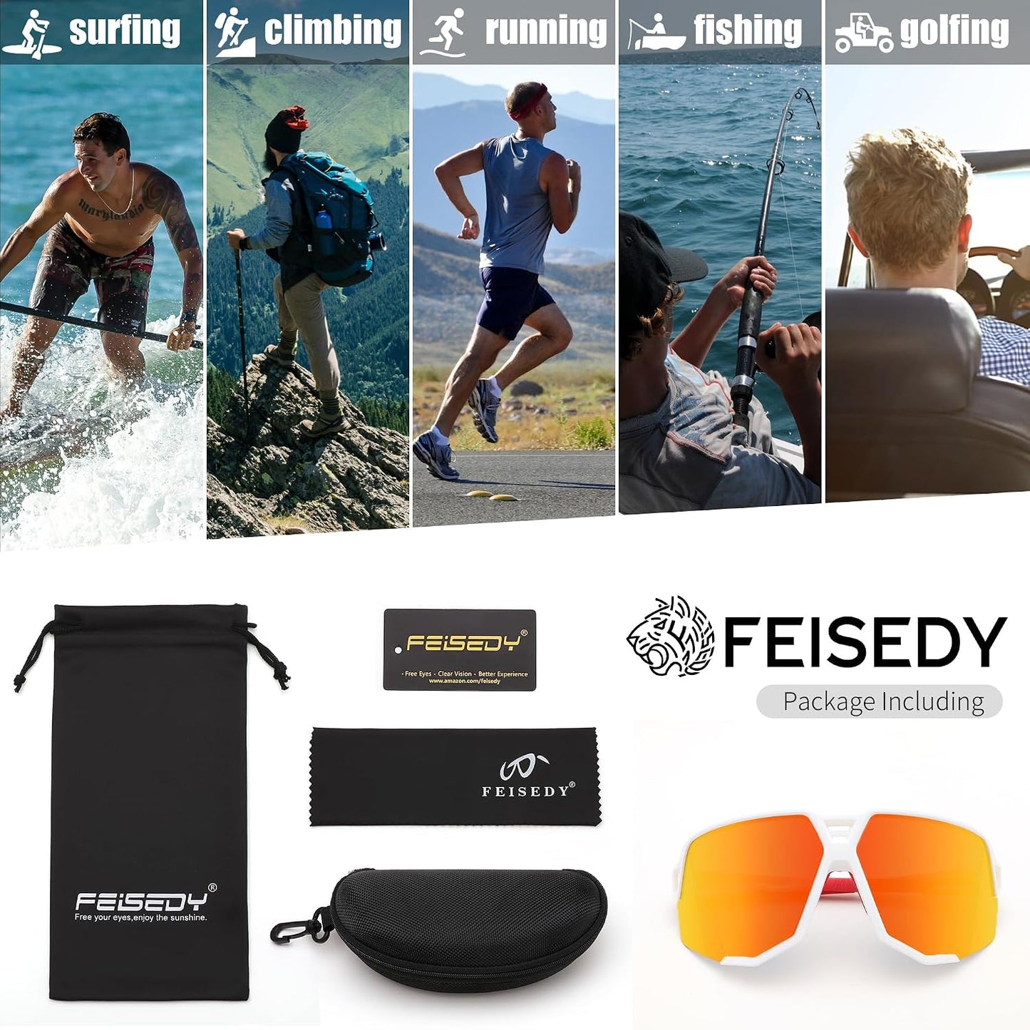 商品图片 7 | B0DN1MVJHV | FEISEDY Polarized Cycling Glasses Sports Sunglasses for Women Men Youth, Running Hiking Baseball Glasses B0215
