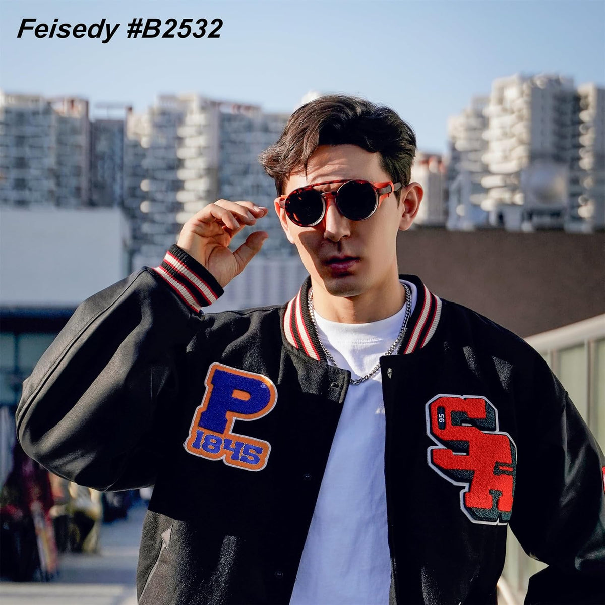 ÉÌƷͼƬ 23 | B09WN3J4YZ | FEISEDY Retro Round Steampunk Sunglasses Women Men Leatherwear B2532
