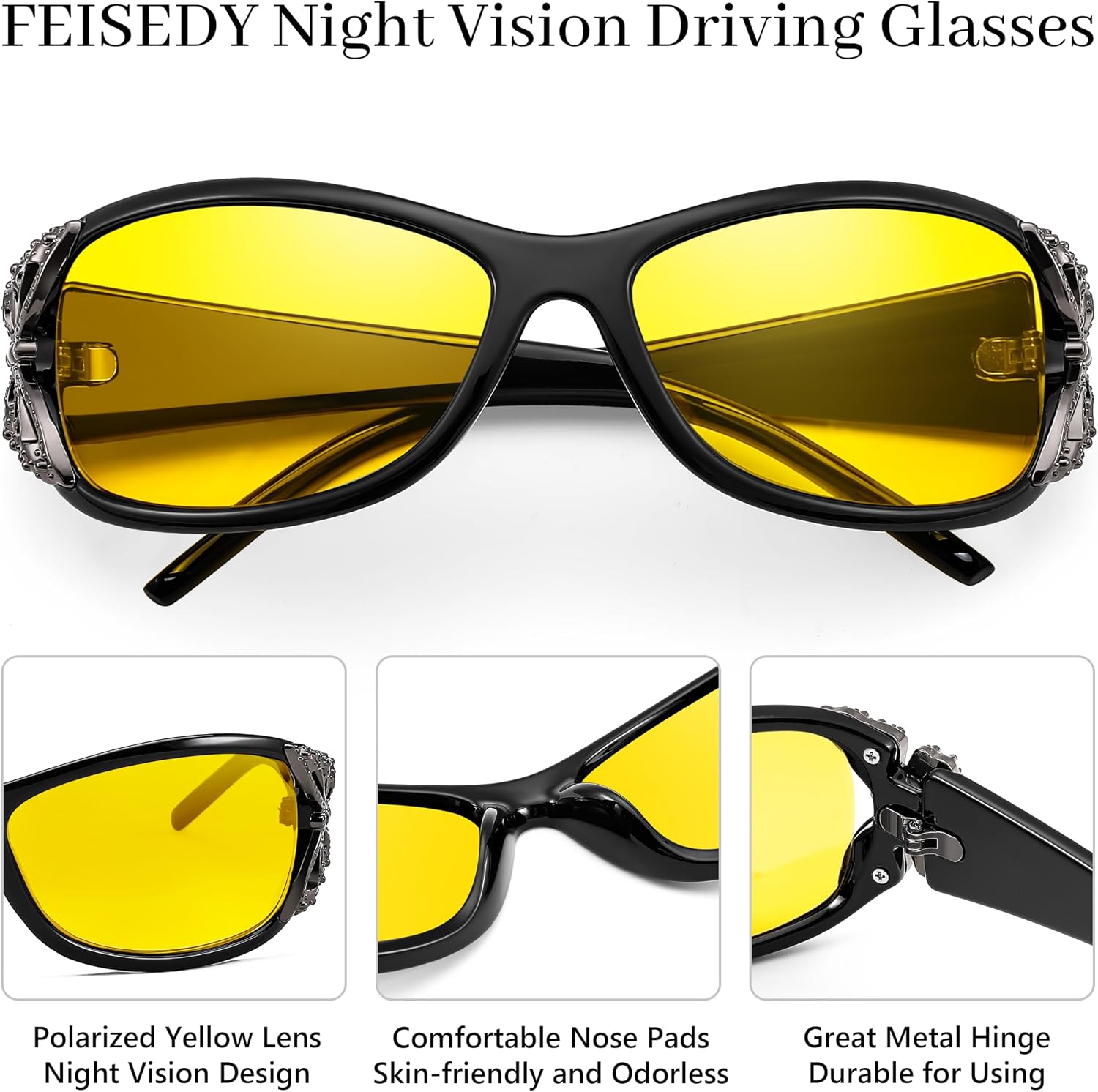 商品图片 75 | B081YY5RM3 | FEISEDY Classic Womens Night Glasses Driving Anti Glare Wrap Around Yellow Sunglasses B2548