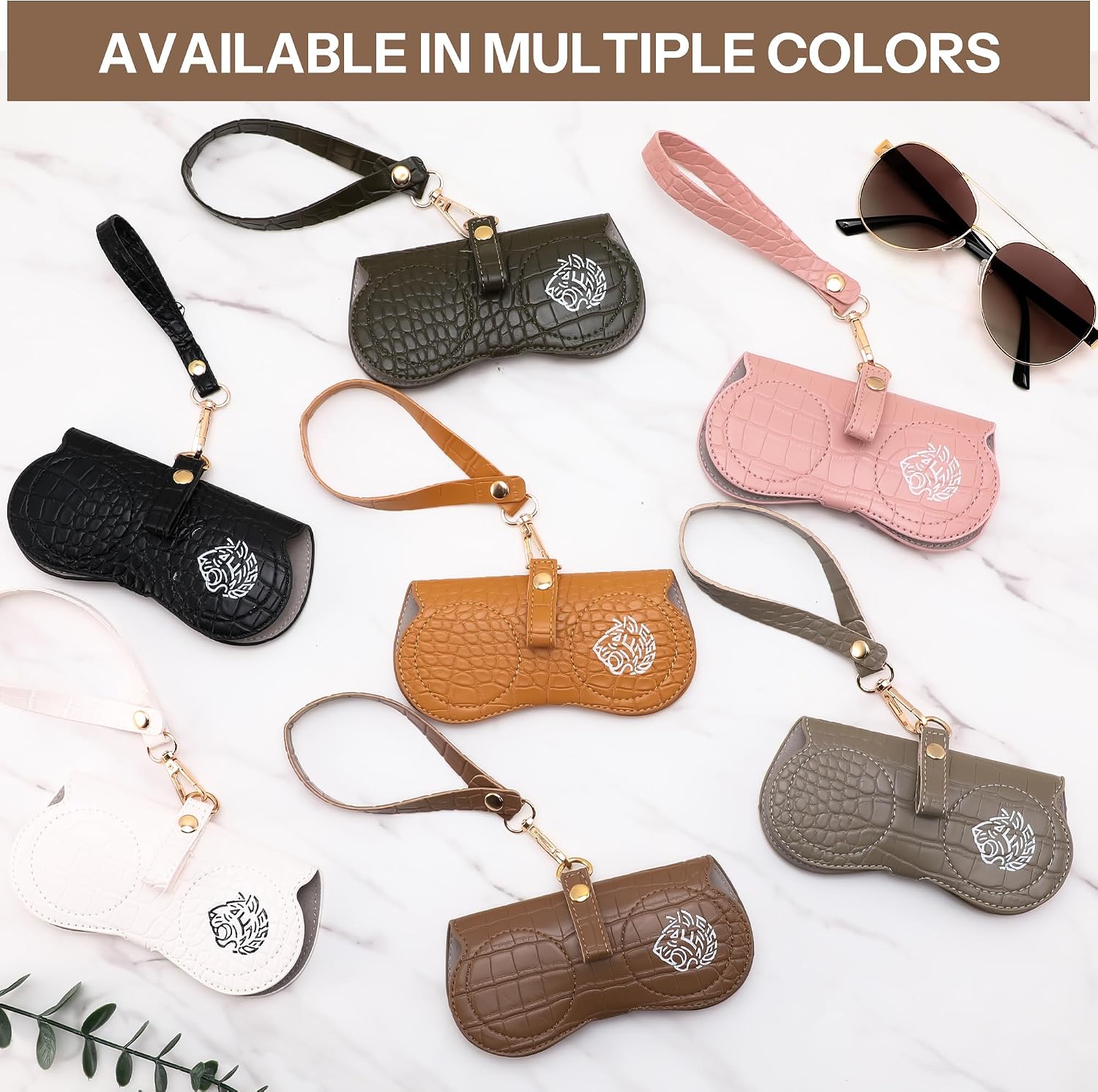 商品图片 7 | B0H4QTYMQP | FEISEDY Soft Crocodile Textured Leather Sunglass Bag, Portable Glasses Pouch With Button Clip Wrist Strap B0366