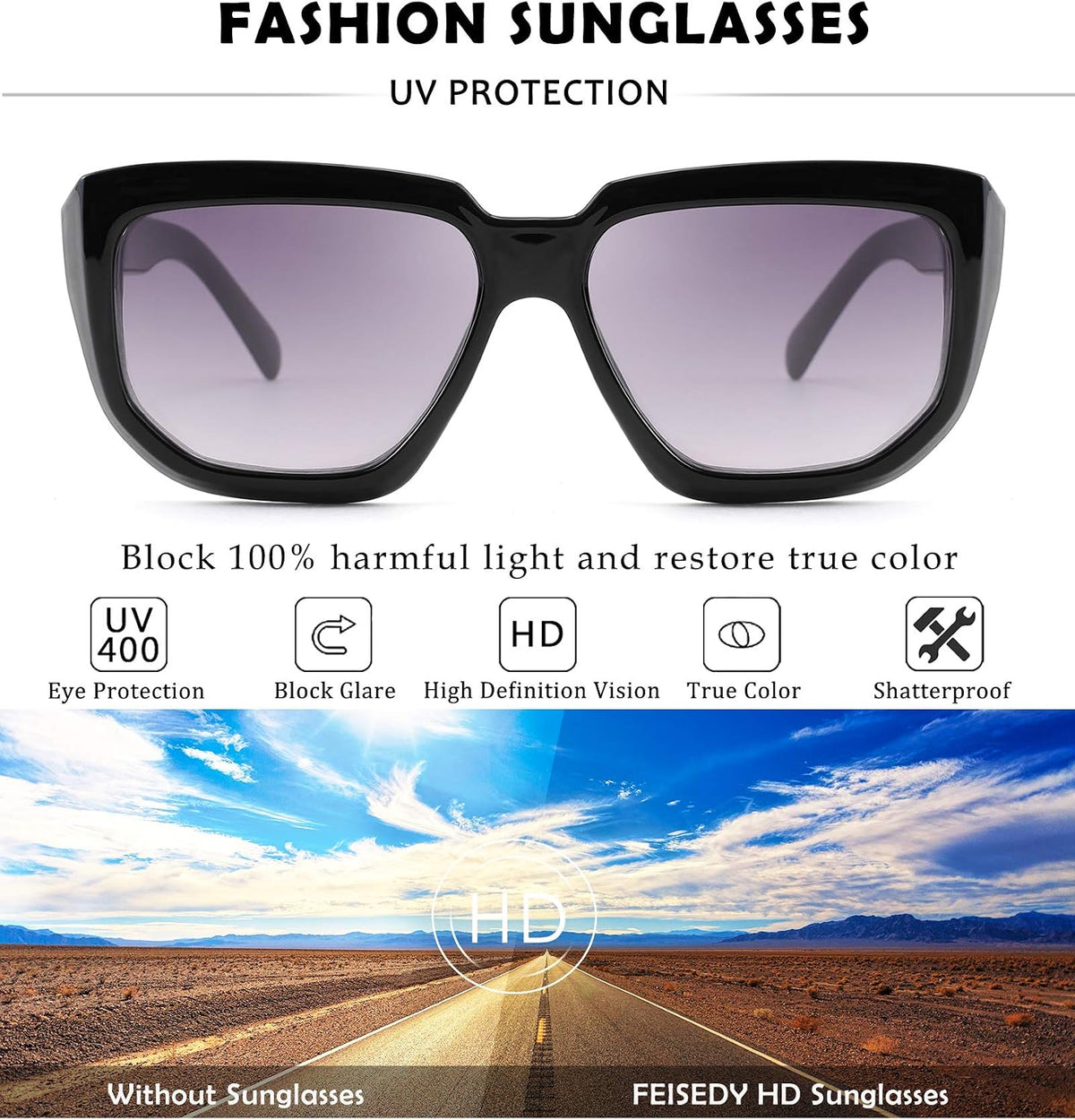 ÉÌƷͼƬ 4 | B08PD9KPH8 | FEISEDY Women Retro Square Sunglasses Trendy Shield Flat Top Shades B2717