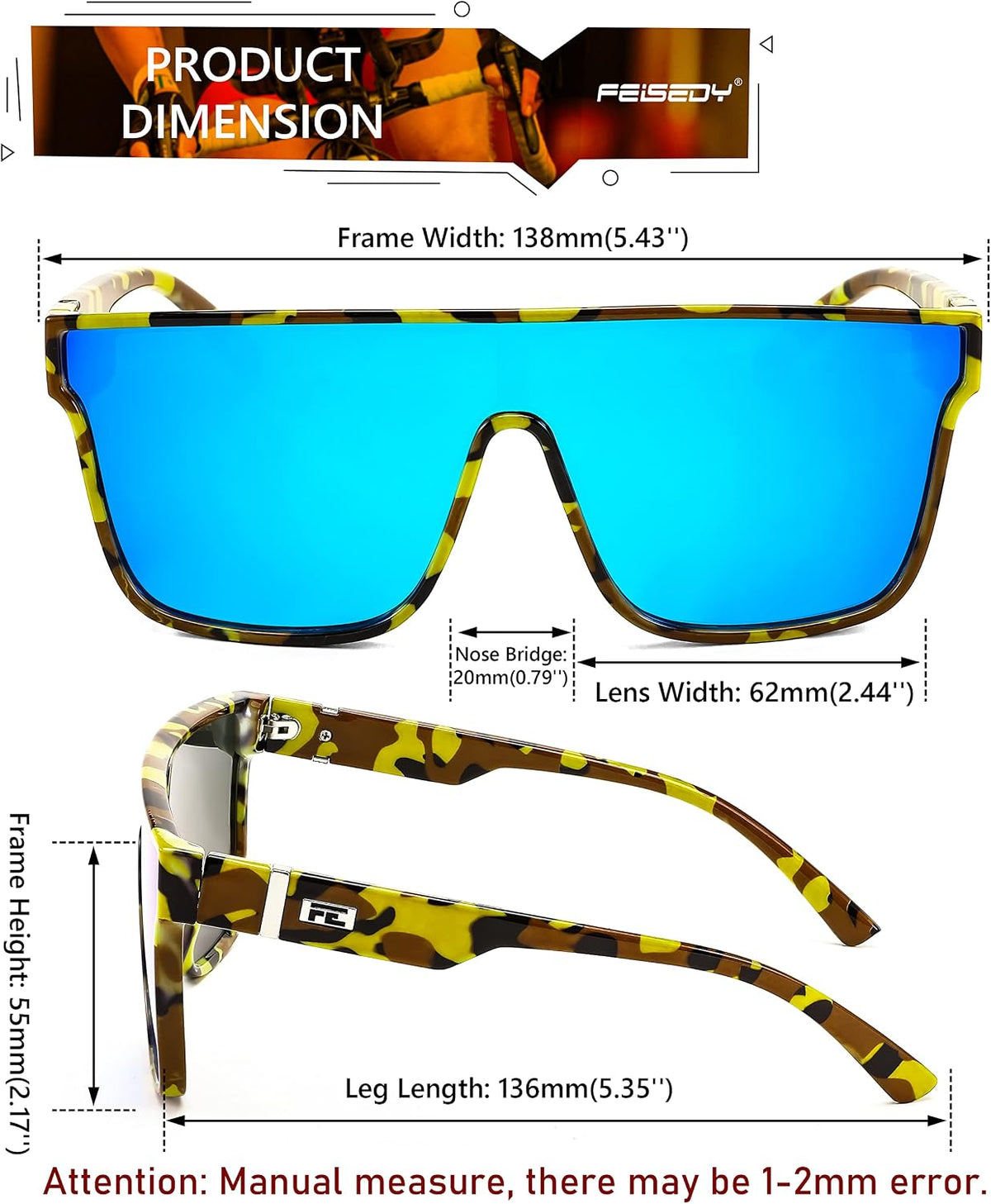 ÉÌƷͼƬ 88 | B0B2836HD6 | FEISEDY Sunglasses for Women Men, Fashion Mirrored Single Lens Shades