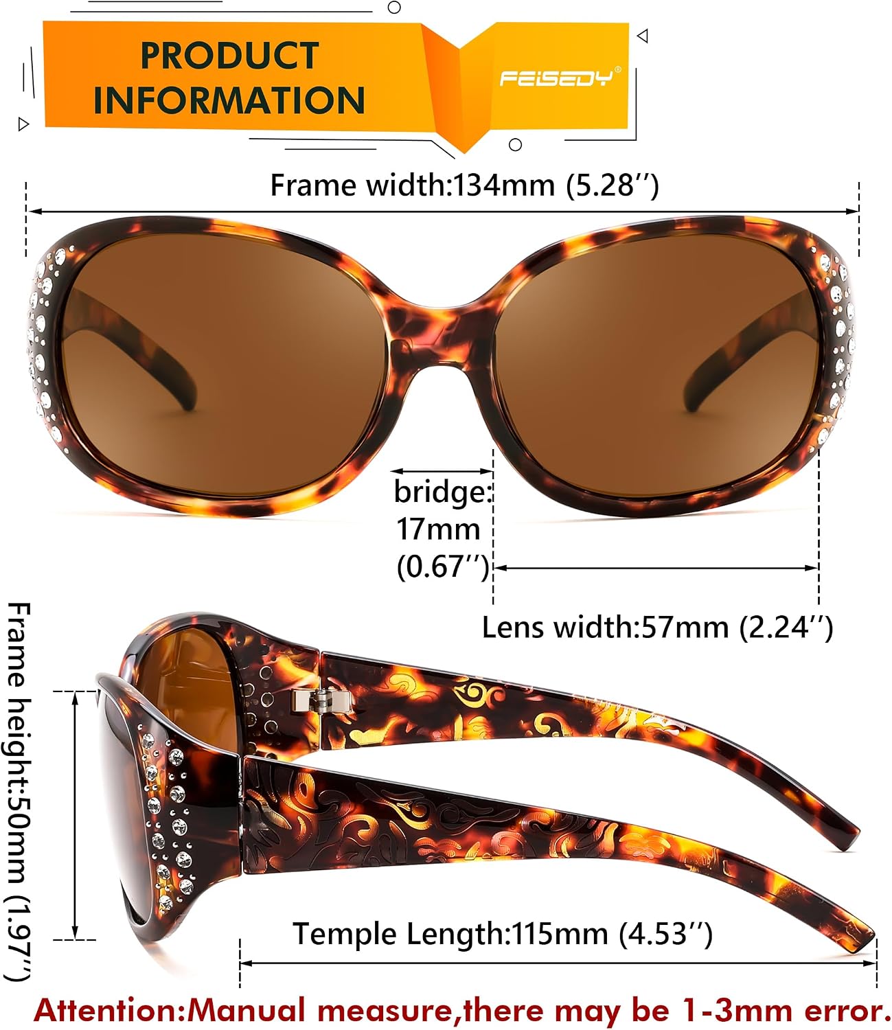商品图片 27 | B0FZT6D16L | FEISEDY Women's Polarized Sunglasses Wrap Around Rhinestone Design Fashion Sunnies UV400 Protection B1091