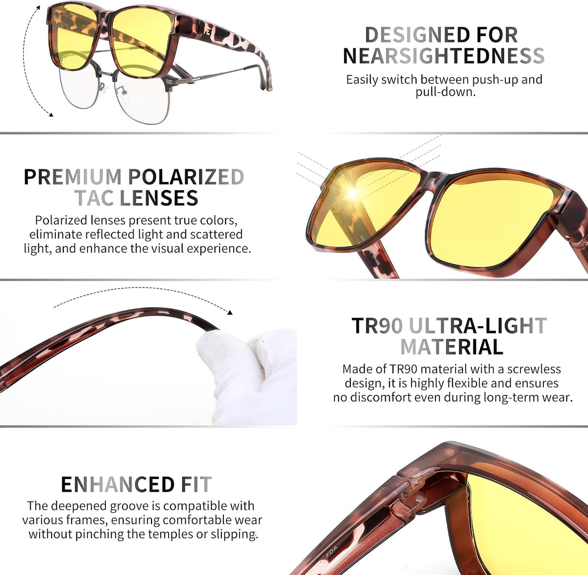 ÉÌƷͼƬ 34 | B0DJS7NVNT | FEISEDY Night Vision Driving Glasses Anti Glare Fit Over Glasses for Men Women Polarized Nighttime B0250