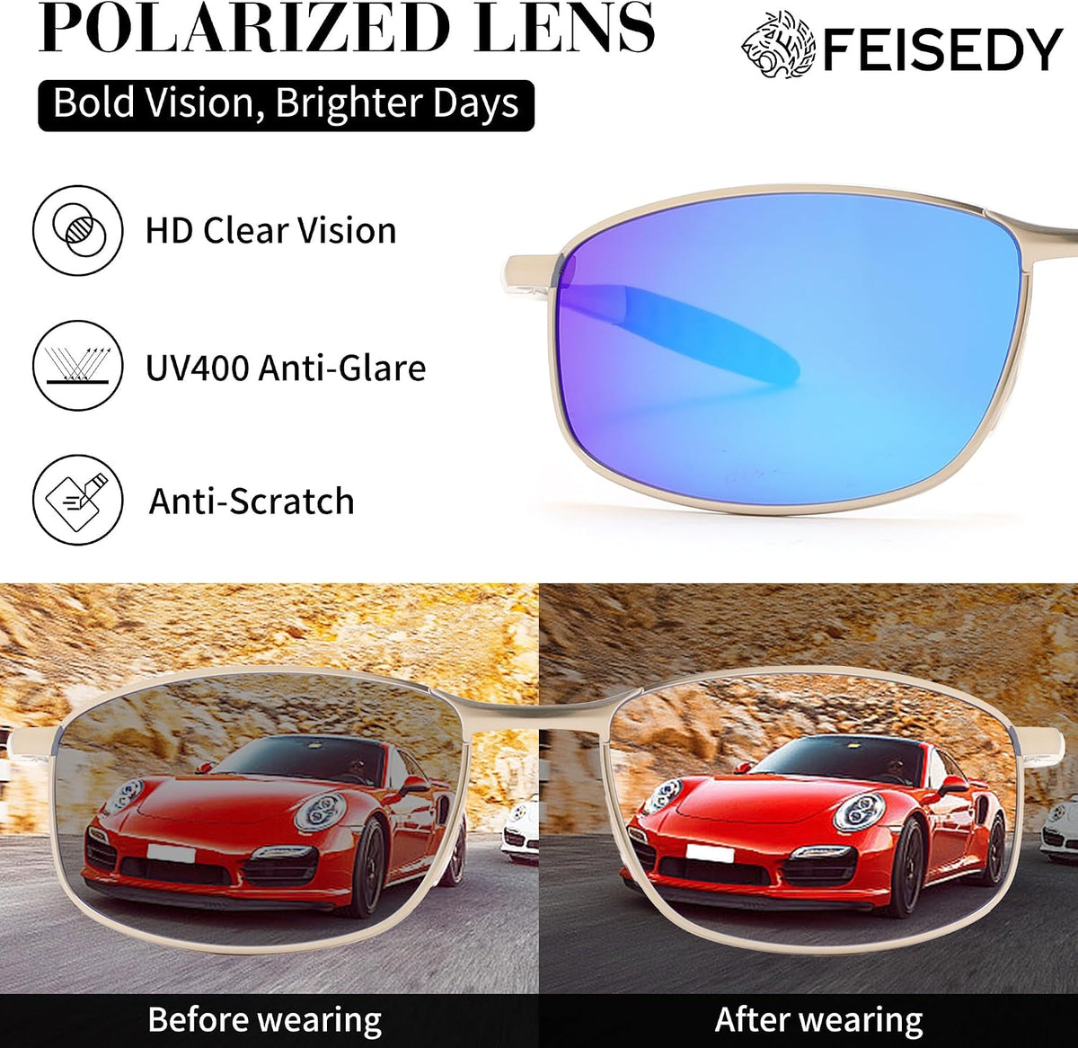 ÉÌƷͼƬ 33 | B07GSRV2H5 | FEISEDY Rectangle Polarized Square Sunglasses for Men Women B2444