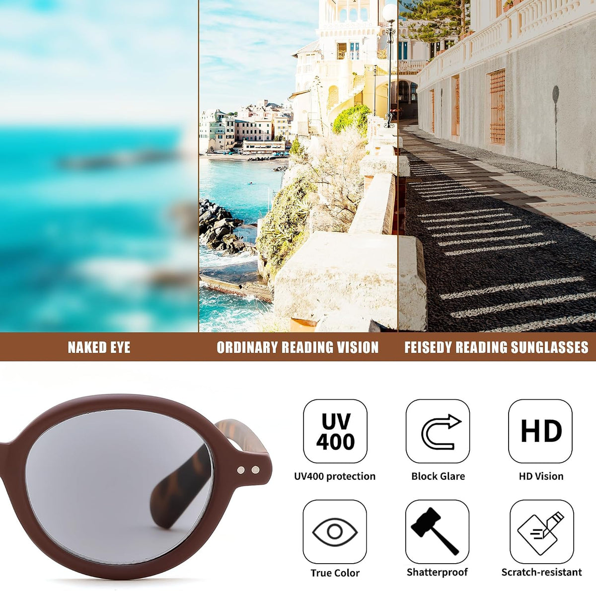 ÉÌƷͼƬ 38 | B0GYW69THN | FEISEDY Reading Glasses for Women Men Retro Oval Reader Sunglasses B1379