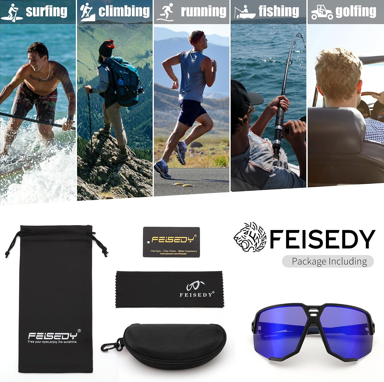 商品图片 27 | B0DN1MVJHV | FEISEDY Polarized Cycling Glasses Sports Sunglasses for Women Men Youth, Running Hiking Baseball Glasses B0215
