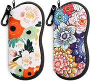 Three Flowers + Brilliant Flowers | B0GFYHF6BY | FEISEDY 2Pack Sunglasses Soft Case Ultra Light Neoprene Zipper Portable Eyeglass Pouch with Belt Clip B0385