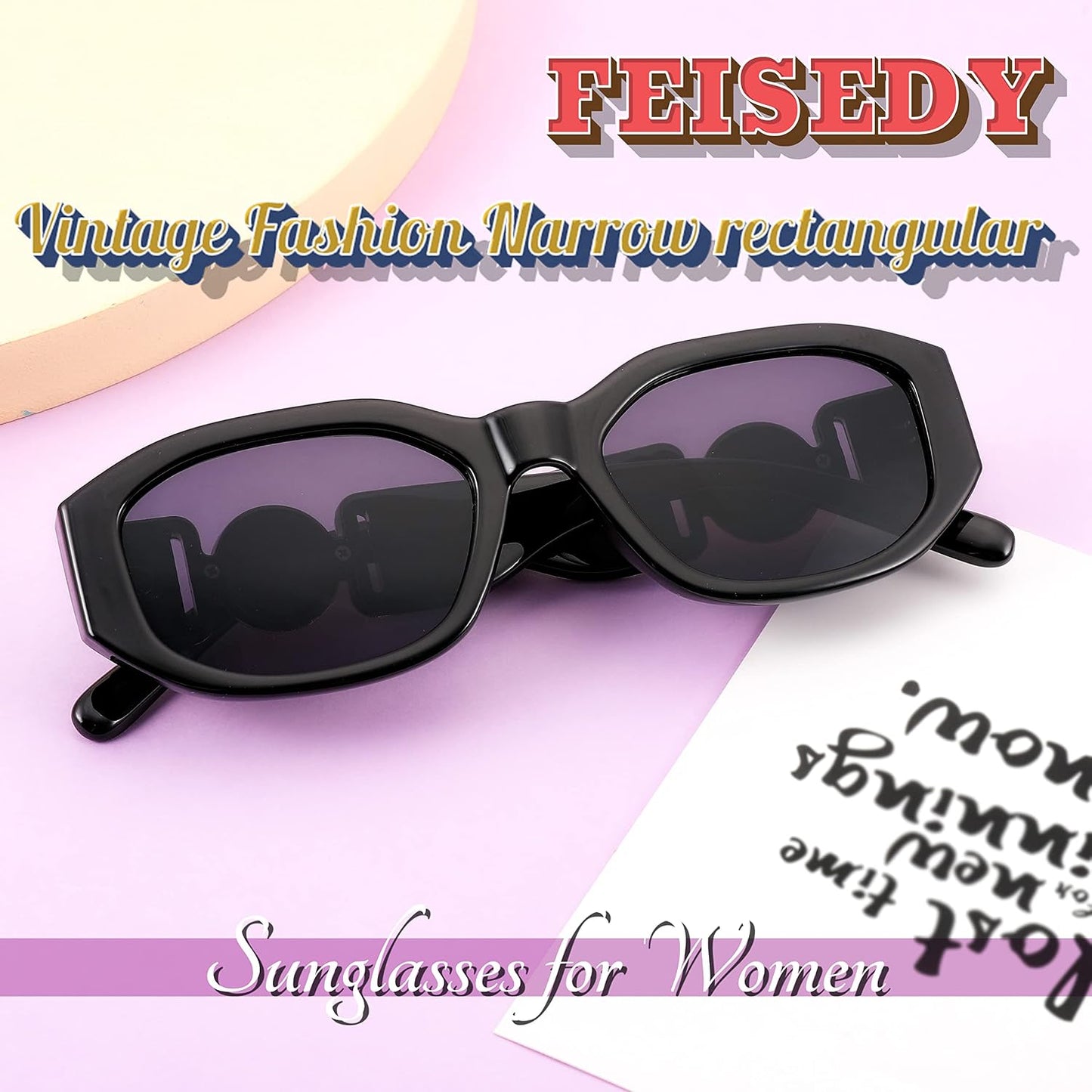 商品图片 7 | B0B5V7T75J | FEISEDY Retro Trendy Rectangle Sunglasses Women Men Narrow Shades B2322