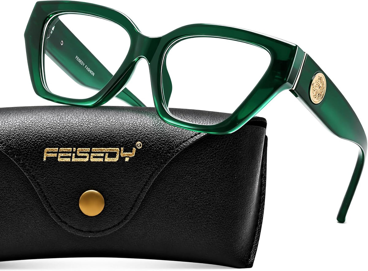 Transparent Green / 52 Millimeters | B0GQZ2D8FV | FEISEDY Women Cat Eye Blue Light Blocking Glasses for Women B0350