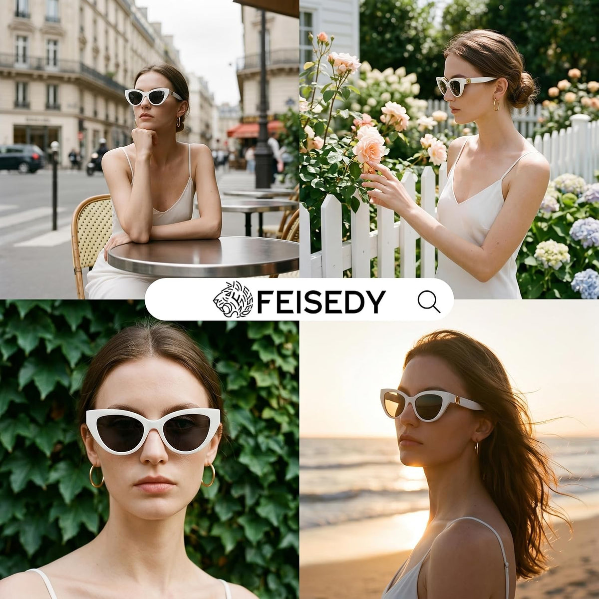 商品图片 27 | B0GVF3CZ9N | FEISEDY Cat eye Sunglasses Polarized and Retro Stylish for Women Men B0428 | UV400 Protection, for Driving Fishing Beach Travel and Party, Metal Accents, Versatile Styling