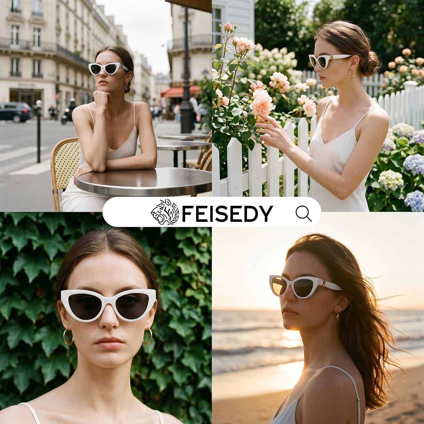 商品图片 27 | B0GVF3CZ9N | FEISEDY Cat eye Sunglasses Polarized and Retro Stylish for Women Men B0428 | UV400 Protection, for Driving Fishing Beach Travel and Party, Metal Accents, Versatile Styling