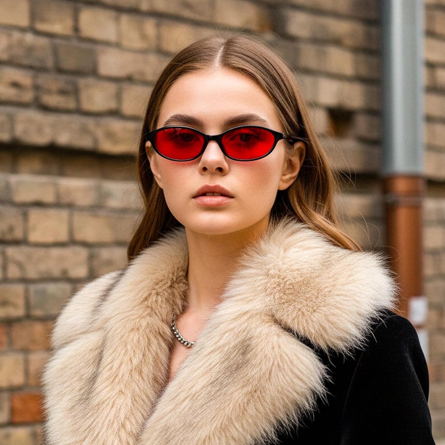 商品图片 81 | B0DMN6519L | FEISEDY Retro Oval Cat Eye Sunglasses for Women 90s Narrow Lightweight Shades Y2k Trendy Sunnies B0257