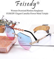 ÉÌƷͼƬ 67 | B083VRLS2Q | FEISEDY Classic Rimless Sunglasses Women Metal Frame Diamond Cutting Lens Sun Glasses B2567