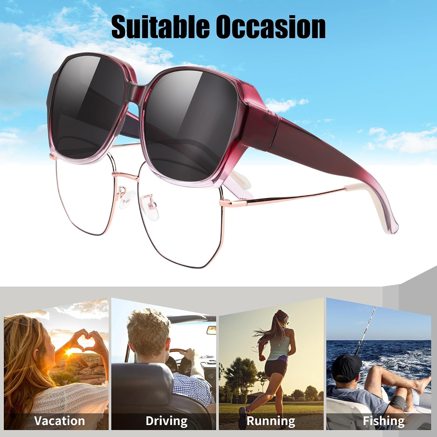 商品图片 6 | B0CPJ88KXS | FEISEDY Fit Over Glasses Sunglasses Polarized for Women Sunglasses Over Prescription Glasses Oversized UV Protection B1114