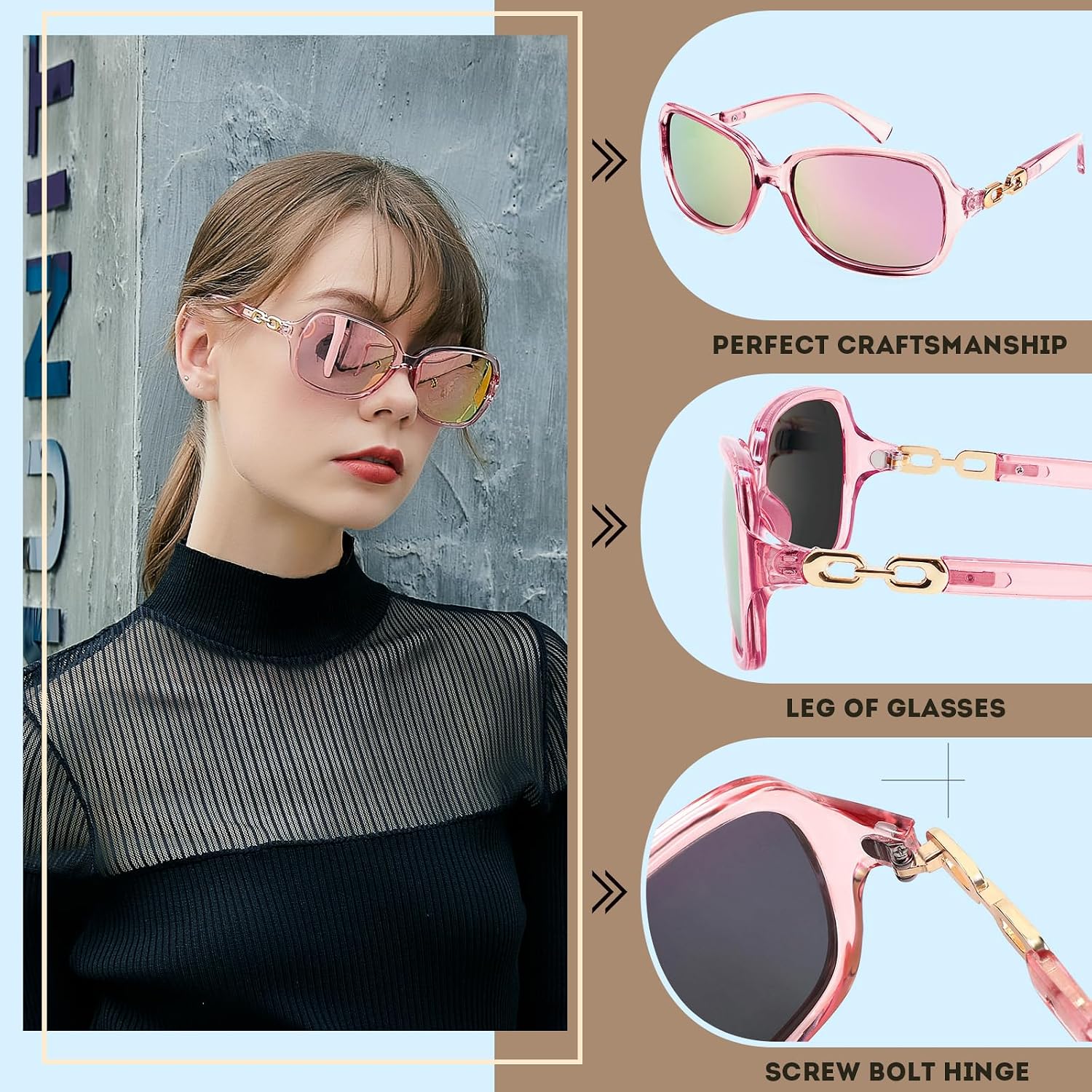 商品图片 3 | B08LPZDDKZ | FEISEDY Womens Polarized Sunglasses Square Wraparound Shades UV400 Mirrored Trendy Sun Glasses for Women B2526