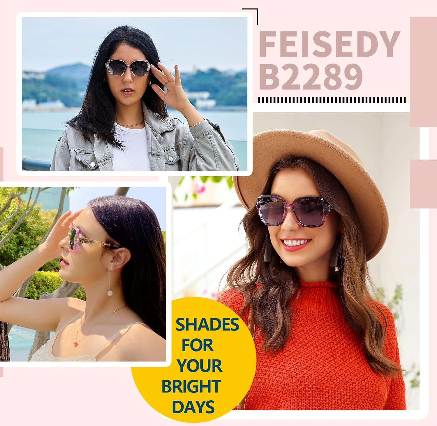 商品图片 73 | B079GT4RXH | FEISEDY Polarized Women Square Sunglasses Sparkling Composite Shiny Frame B2289