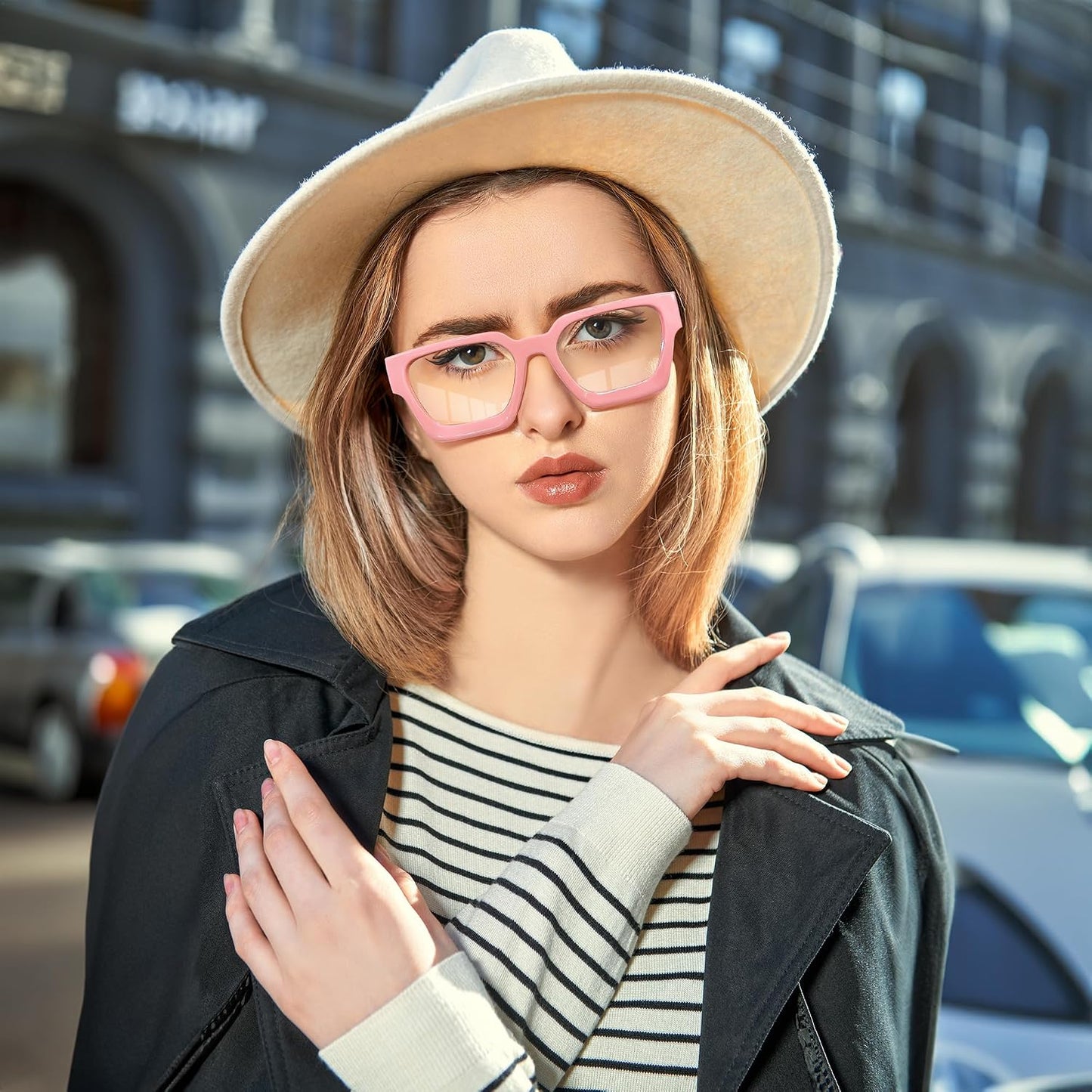 商品图片 21 | B0DXDYMMPM | FEISEDY Retro Blue Light Blocking Glasses for Women Men 90s Classic Rectangle Frame Thick Chic Computer Eyeglasses B2383R