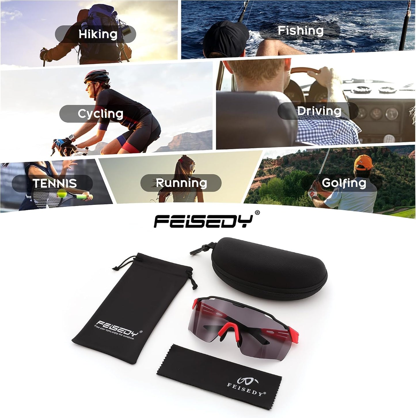 商品图片 8 | B0CZDZR9PM | FEISEDY Sports Sunglasses for Men Women,Driving Fishing Cycling Mountain Sunglasses UV400 Protection B0149