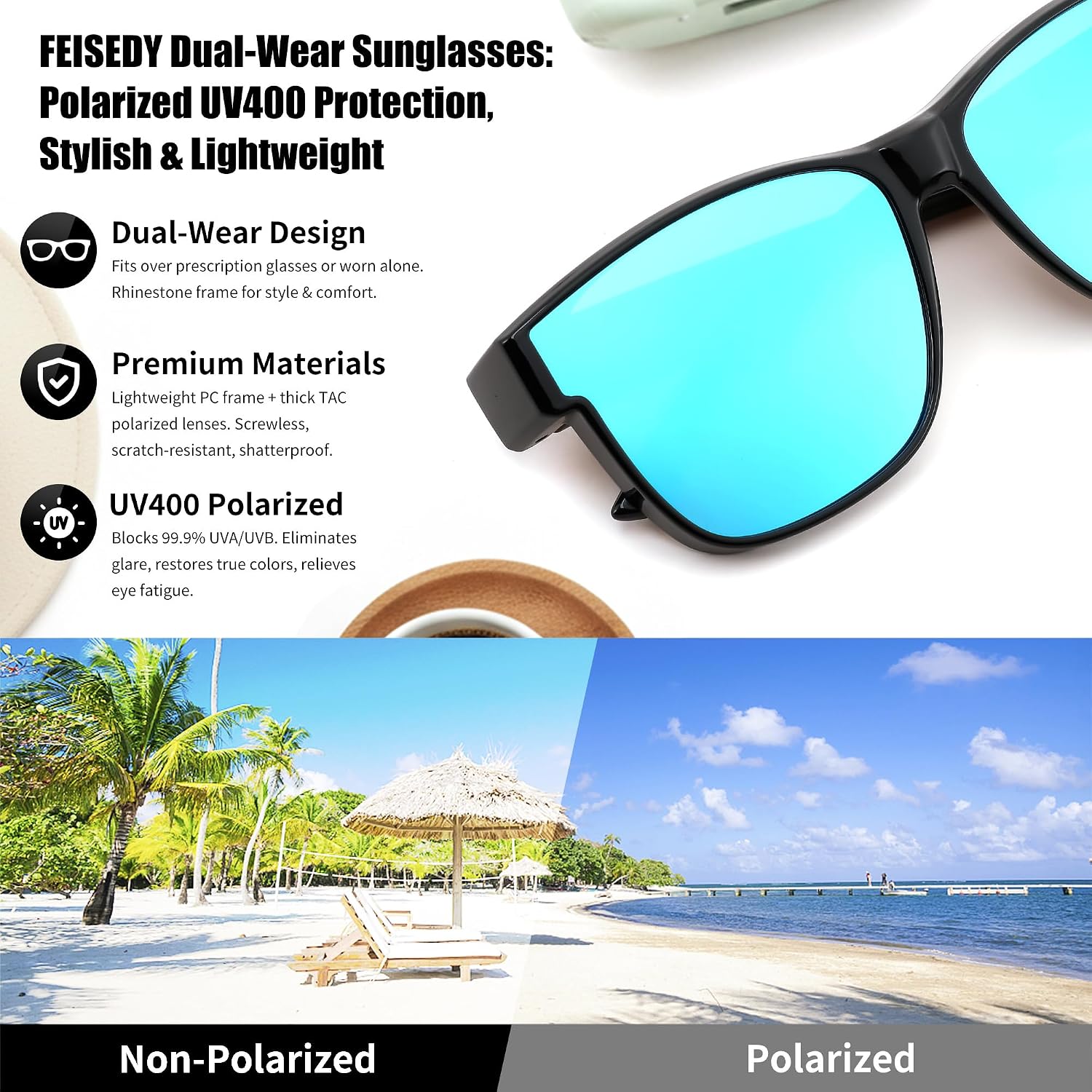商品图片 17 | B0GQH1CMTJ | FEISEDY Fit Over Glasses Polarized Sunglasses Oversized Square UV400 B0250