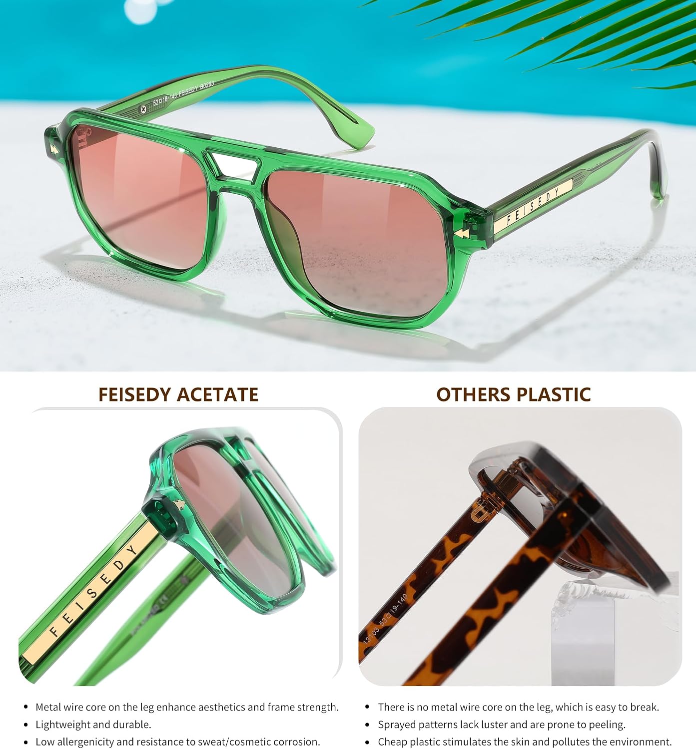商品图片 52 | B0DSH2BVX5 | FEISEDY Polarized Aviator Sunglasses Men Women, Retro 70s Style Design - UV400 Protection, Driving & Daily Wear B0203