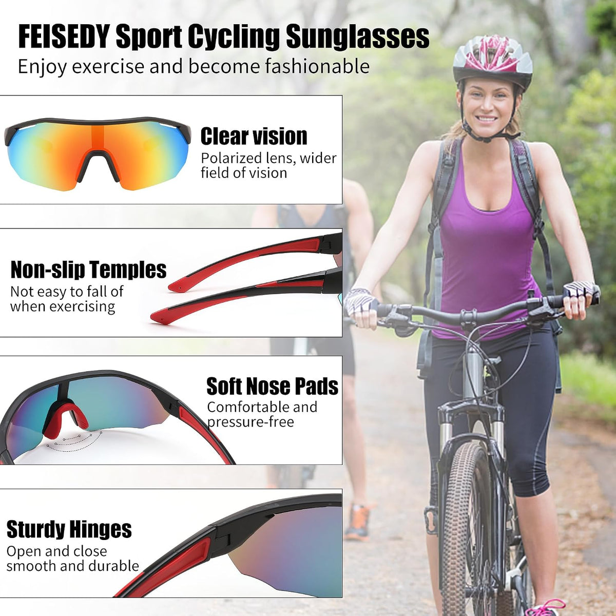 ÉÌƷͼƬ 25 | B0CNCBXTDV | FEISEDY Polarized Sunglasses Baseball Lightweight Frame Men Women Sports Cycling Sun Glasses for MTB UV400 Protection B0056