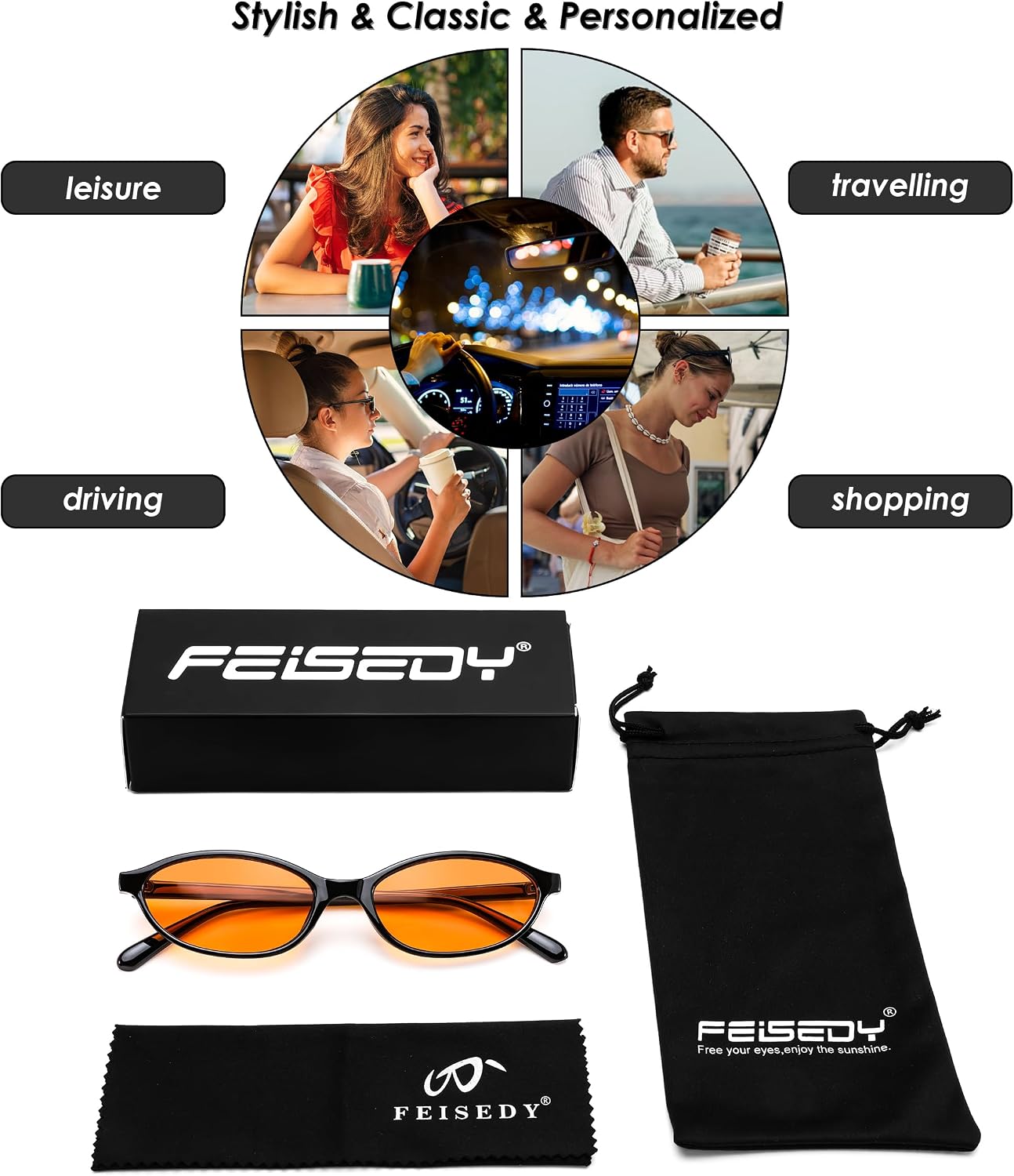 商品图片 33 | B0DMN6519L | FEISEDY Retro Oval Cat Eye Sunglasses for Women 90s Narrow Lightweight Shades Y2k Trendy Sunnies B0257