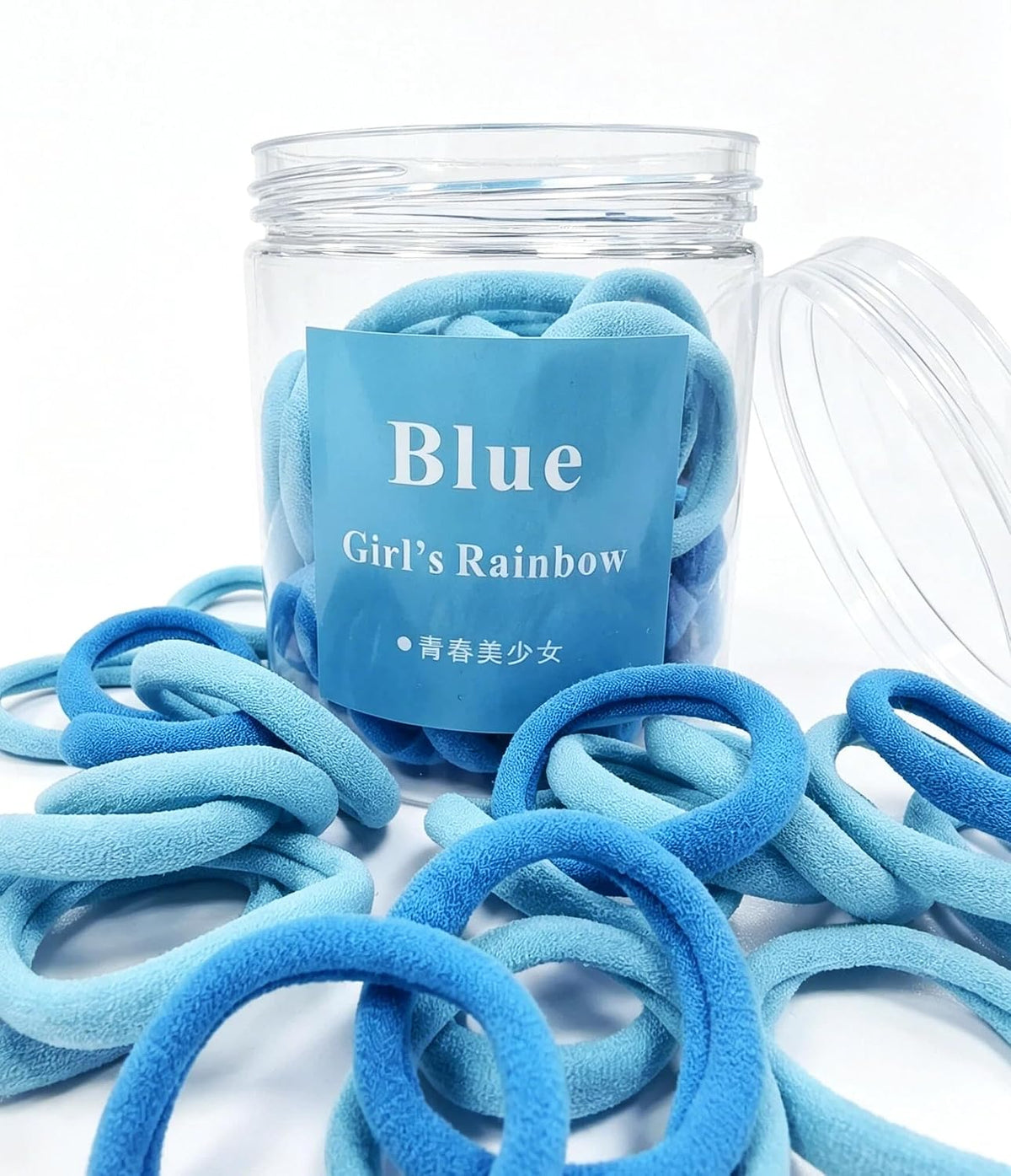 商品图片 2 | B0GZK8K695 | 50PCS No Damage Blue Hair Ties for Girls Women, Seamless Soft Elastic Hair Bands, Ponytail Holders for All Hair Types