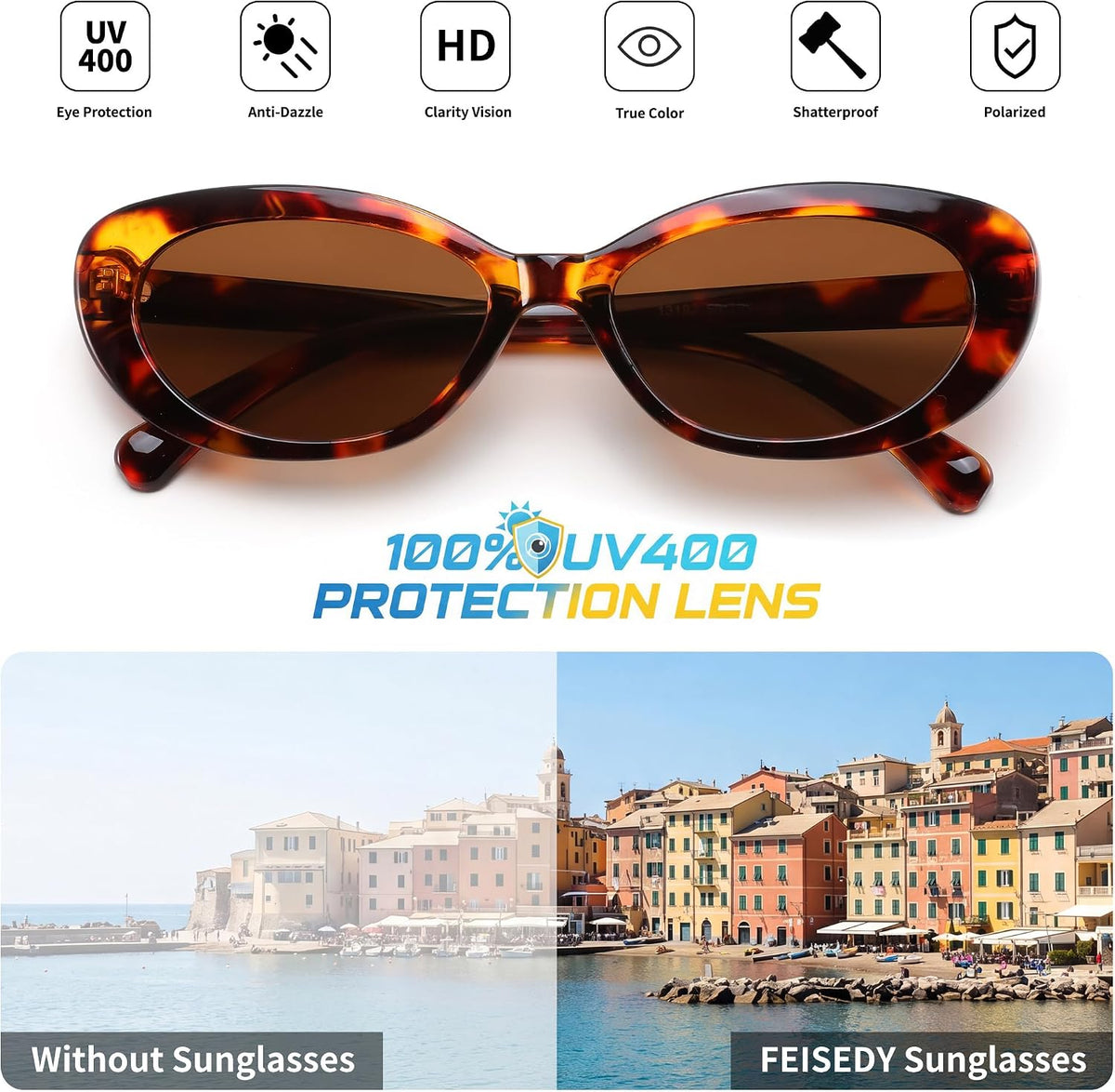 ÉÌƷͼƬ 23 | B0H2YQ7P2Y | FEISEDY Women Vintage Oval Cat Eye Sunglasses, Retro Narrow Shades B0459