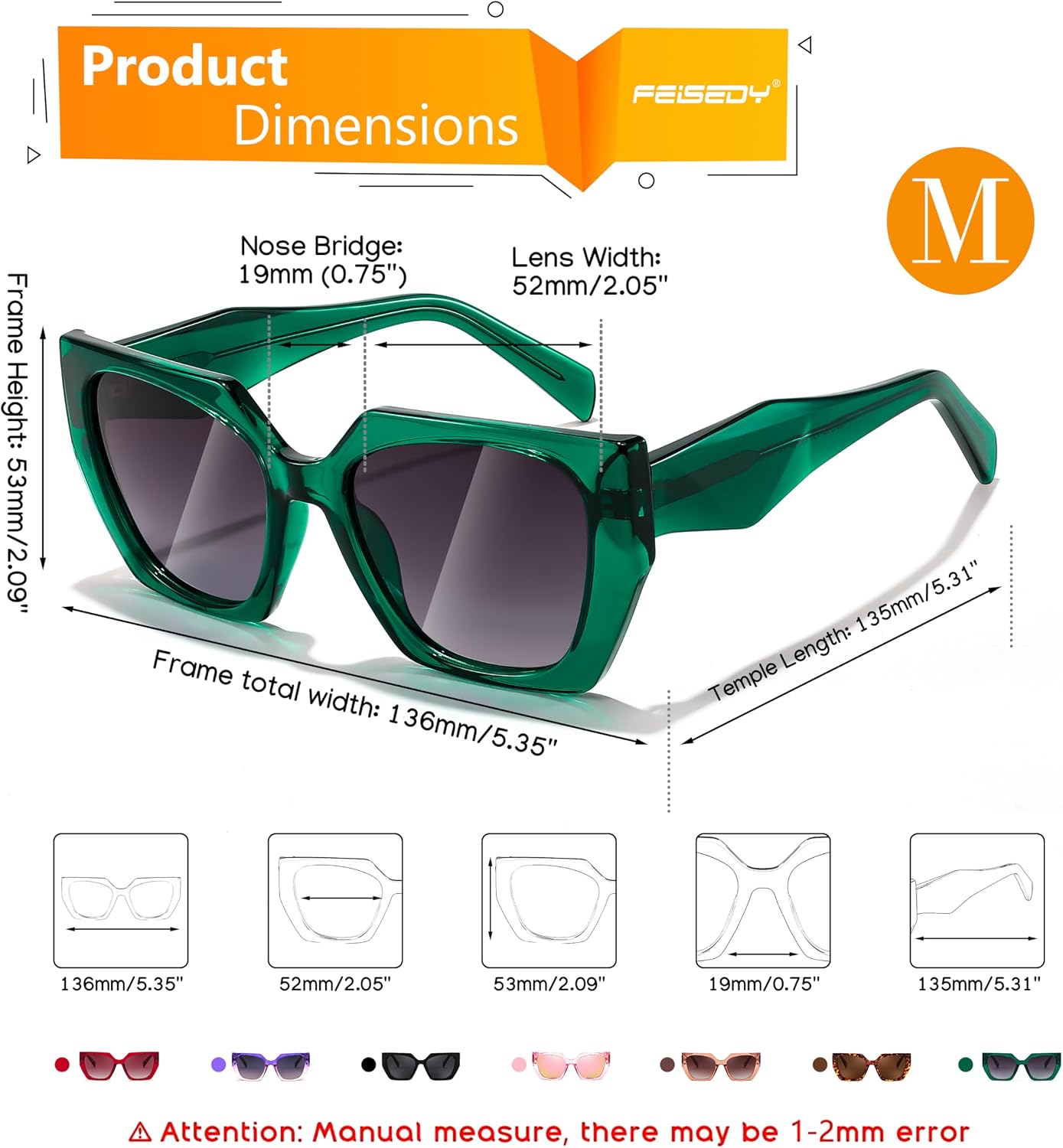 商品图片 13 | B0CNCTSQ2Z | FEISEDY Trendy Polarized Sunglasses, Oversized Irregular TR Frame for Women Men, Retro Shades UV400 B0016