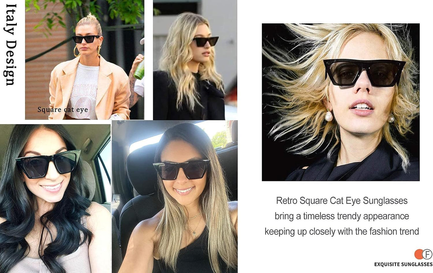 商品图片 75 | B0C5378735 | FEISEDY Vintage Square Cat Eye Sunglasses Women Trendy Cateye Sunglasses B2473