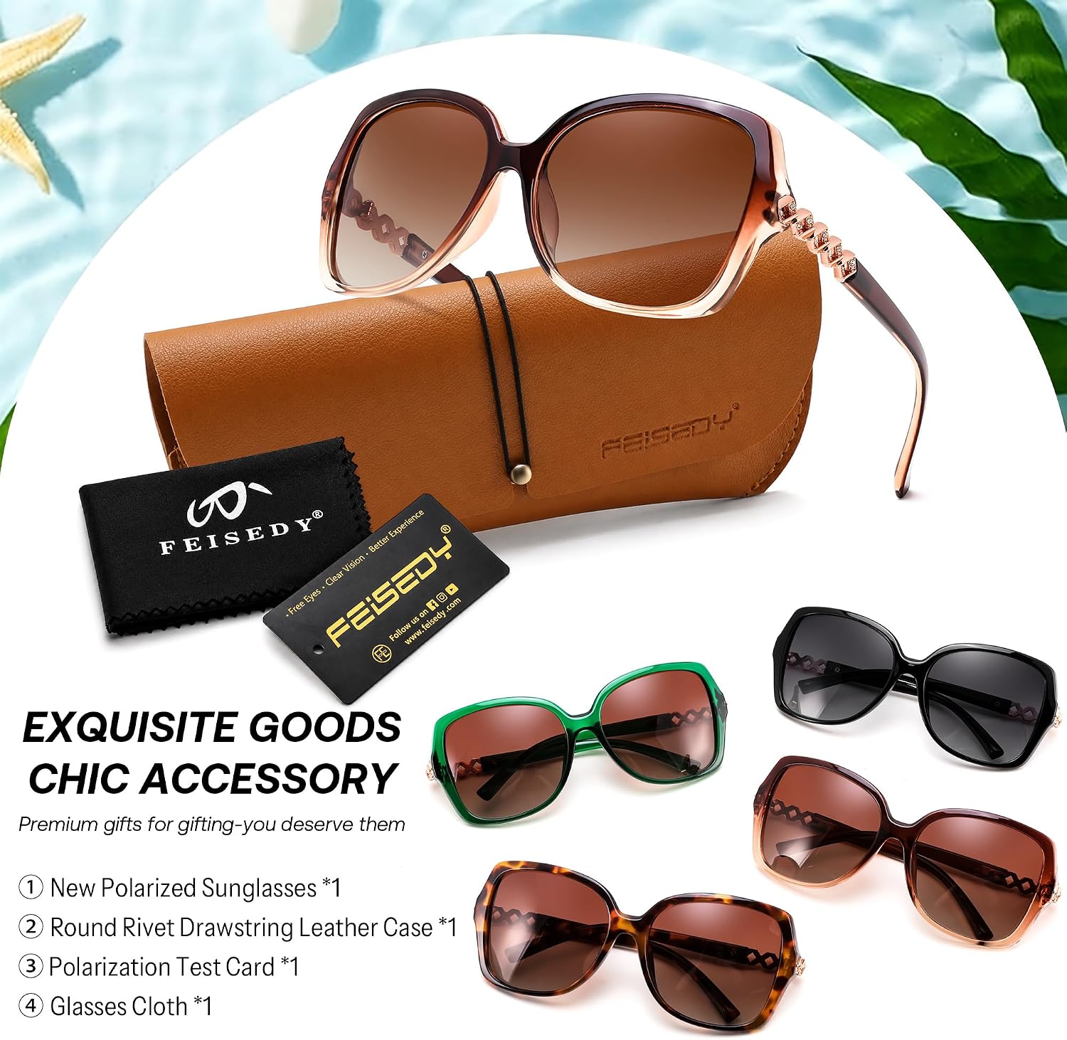 商品图片 13 | B0H8N95LQC | FEISEDY Retro Polarized Sunglasses for Women Chunky Square Frame B0464