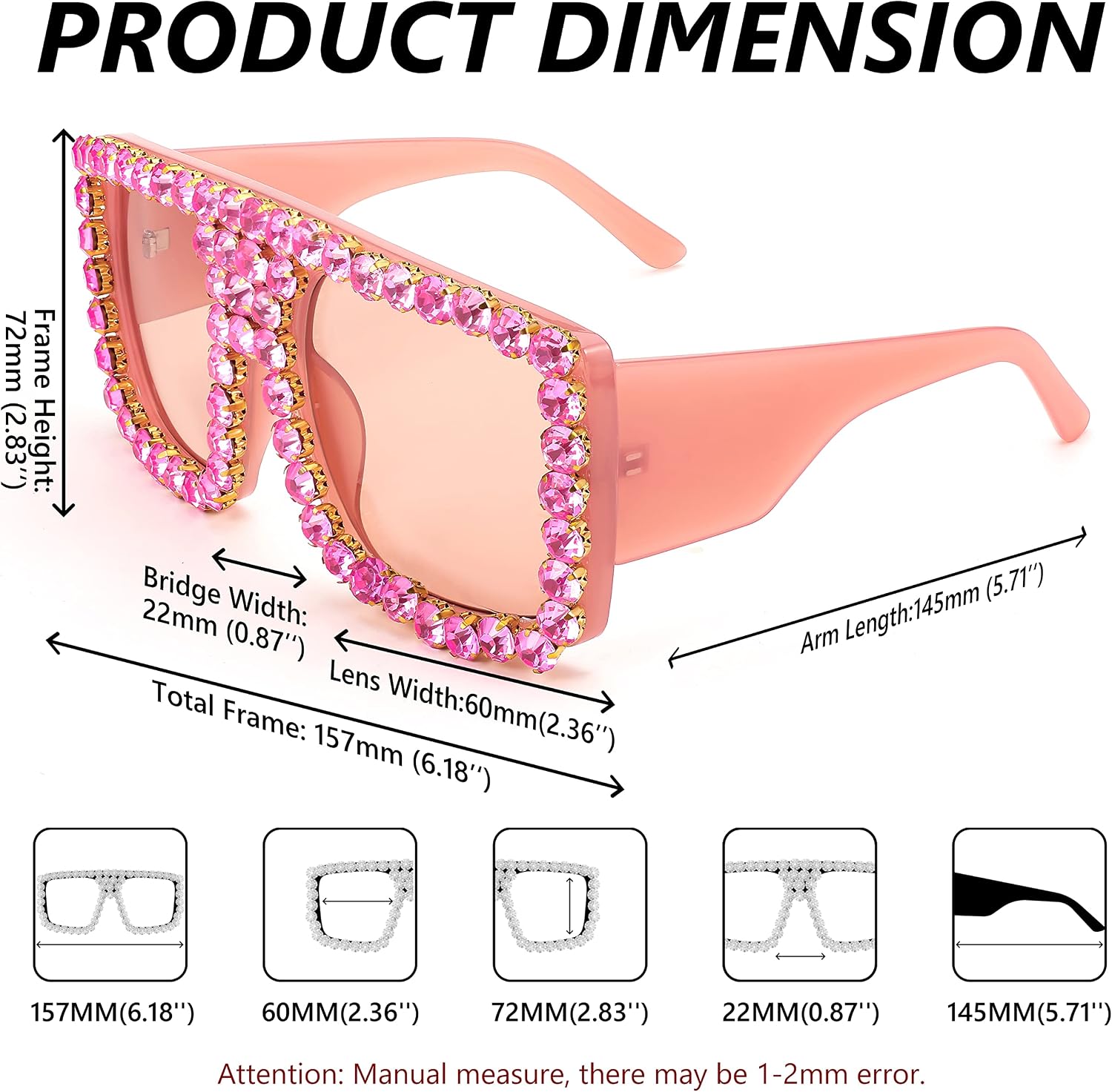 商品图片 34 | B09YHJ846J | FEISEDY Square Diamond Sunglasses for Women Retro Fashion Shiny Rhinestone Sun Glasses B2916