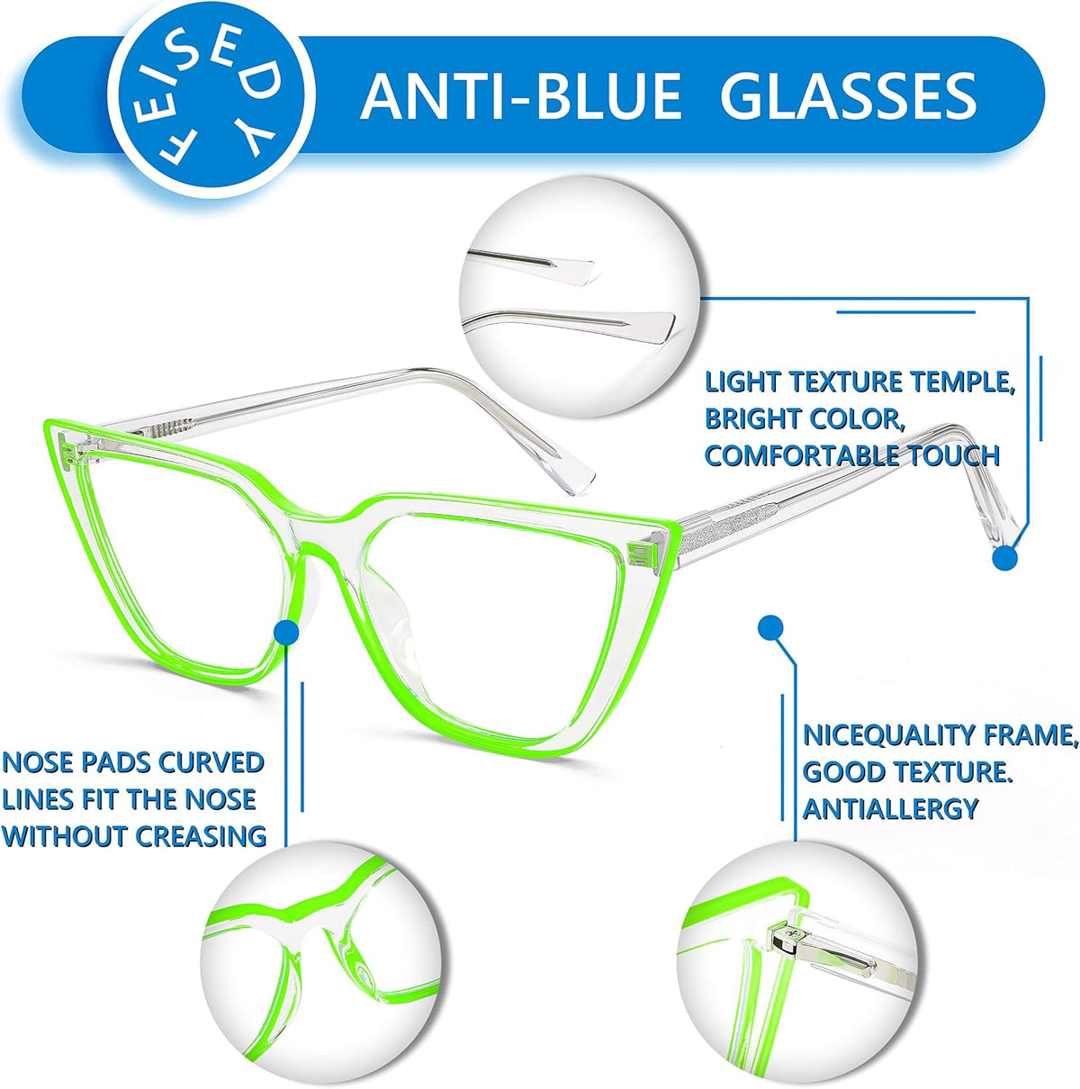 ÉÌƷͼƬ 28 | B0BHT5M418 | FEISEDY Women Cat Eye Blue Light Blocking Glasse Frame Fake Nerd Clear Square Computer Eyewear Anti Eyestrain B2353