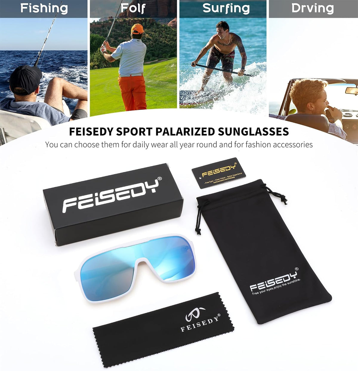 ÉÌƷͼƬ 23 | B0CWTZ9491 | FEISEDY Fashion Polarized Sunglasses Oversized One Piece Reflective Lens Sports Sun Glasses B0122