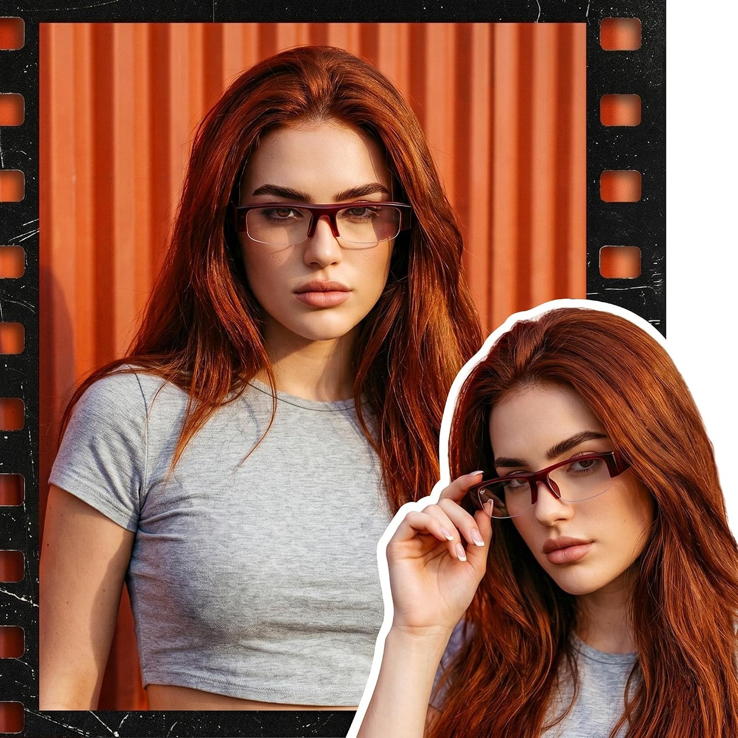 商品图片 17 | B0GY48FJF1 | FEISEDY Chic Semi Rimless Blue Light Glasses for Women B0431