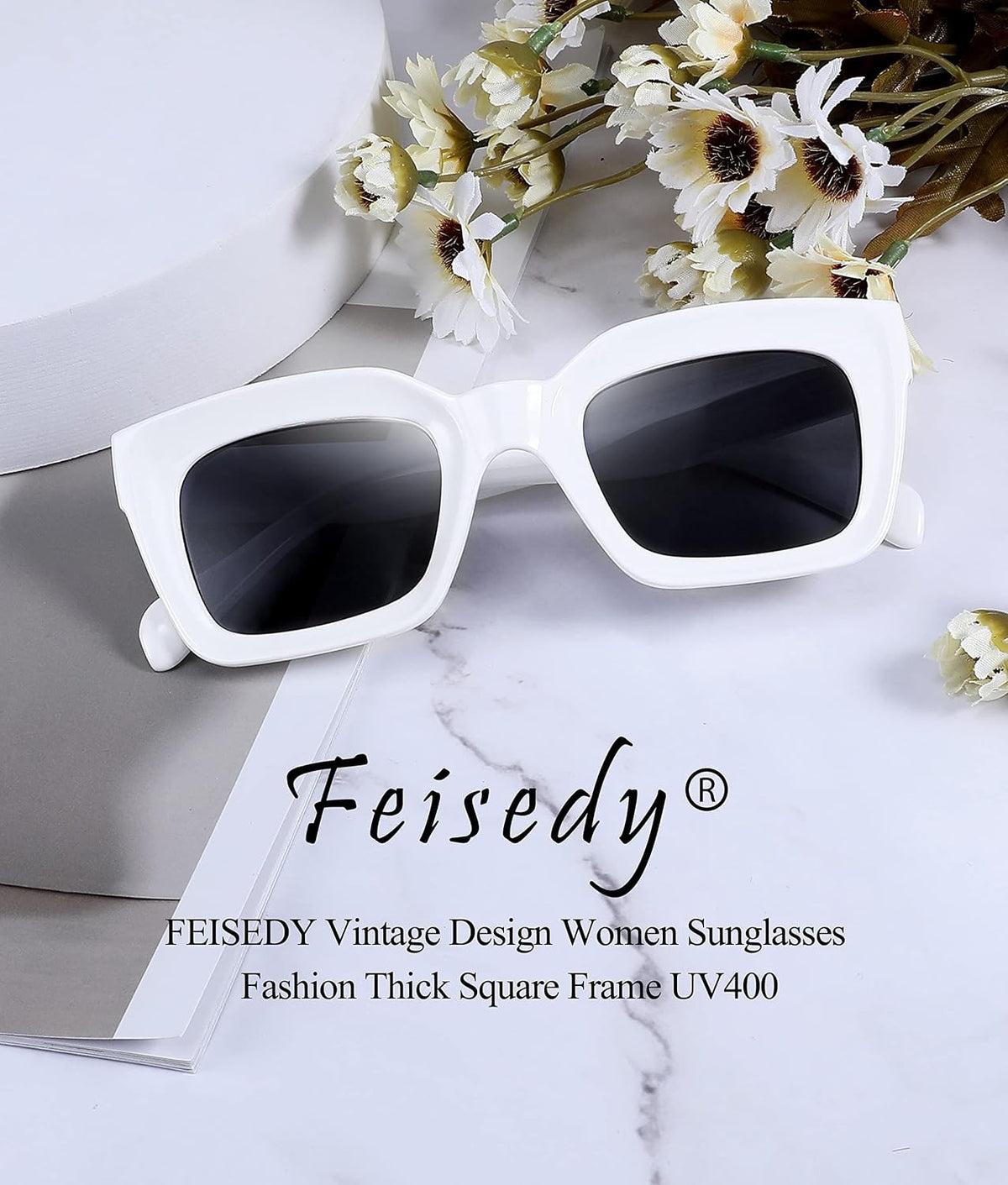 ÉÌƷͼƬ 29 | B07MNGNLNT | FEISEDY Classic Women Sunglasses Fashion Thick Square Sun Glasses B2471