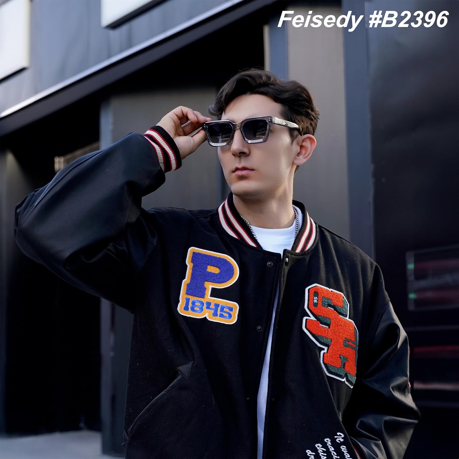 商品图片 2 | B0C9J9VMJL | FEISEDY Sunglasses Men Women Polarized, Chunky Square Thick Frame, Rectangle UV400 Shade Sun Glasses B2396