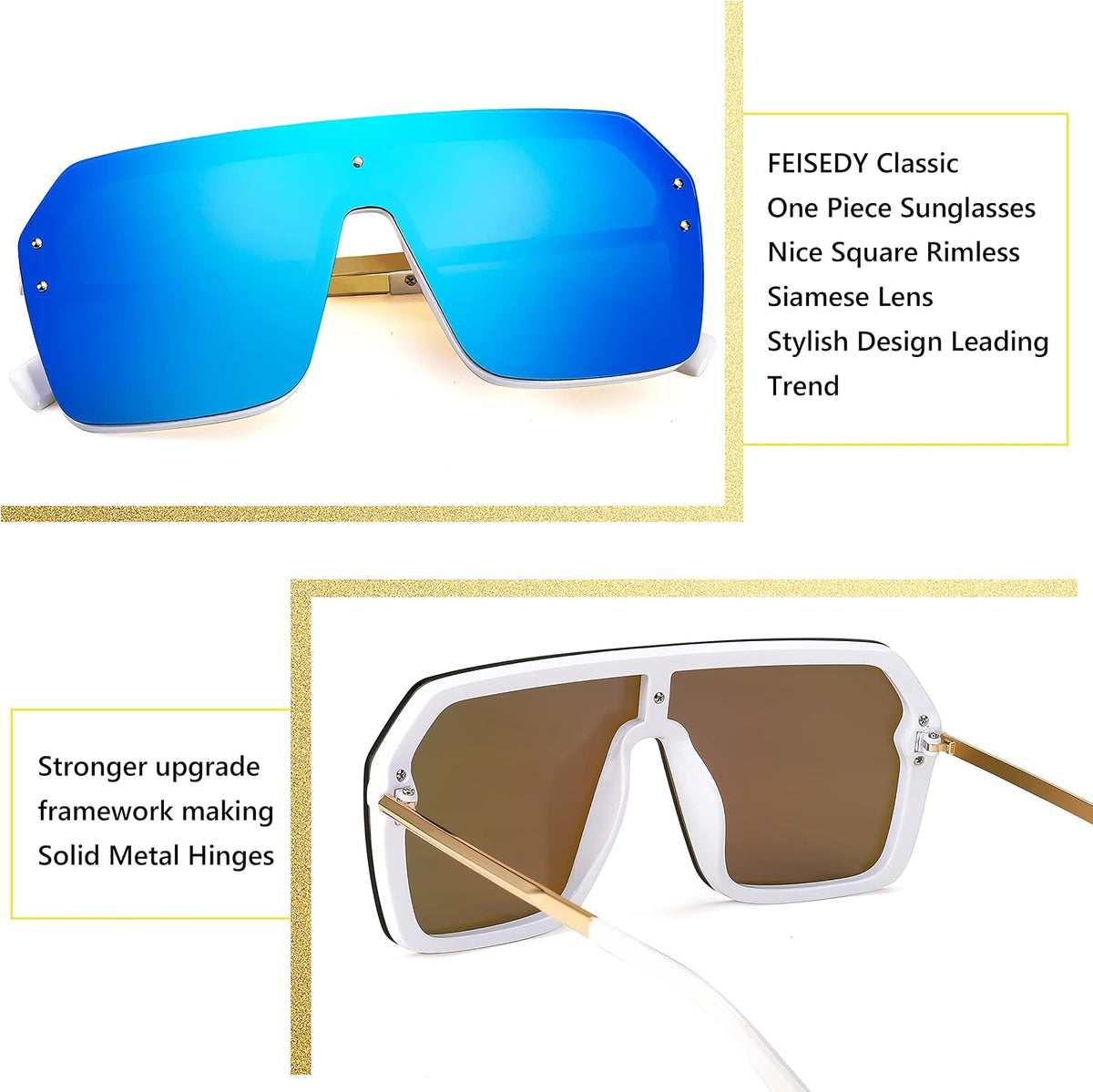 ÉÌƷͼƬ 34 | B0854JYPB2 | FEISEDY Classic Siamese One Piece Sunglasses Nice Rimless Stylish Retro Design for Women Men B2574