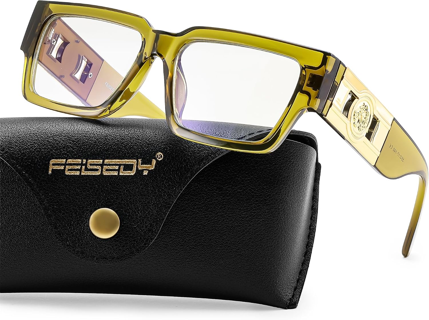 Transparent Green / 56 Millimeters | B0GQZFDSV5 | FEISEDY Retro Trendy Rectangle Blue Light Glasses for Women Men B0365