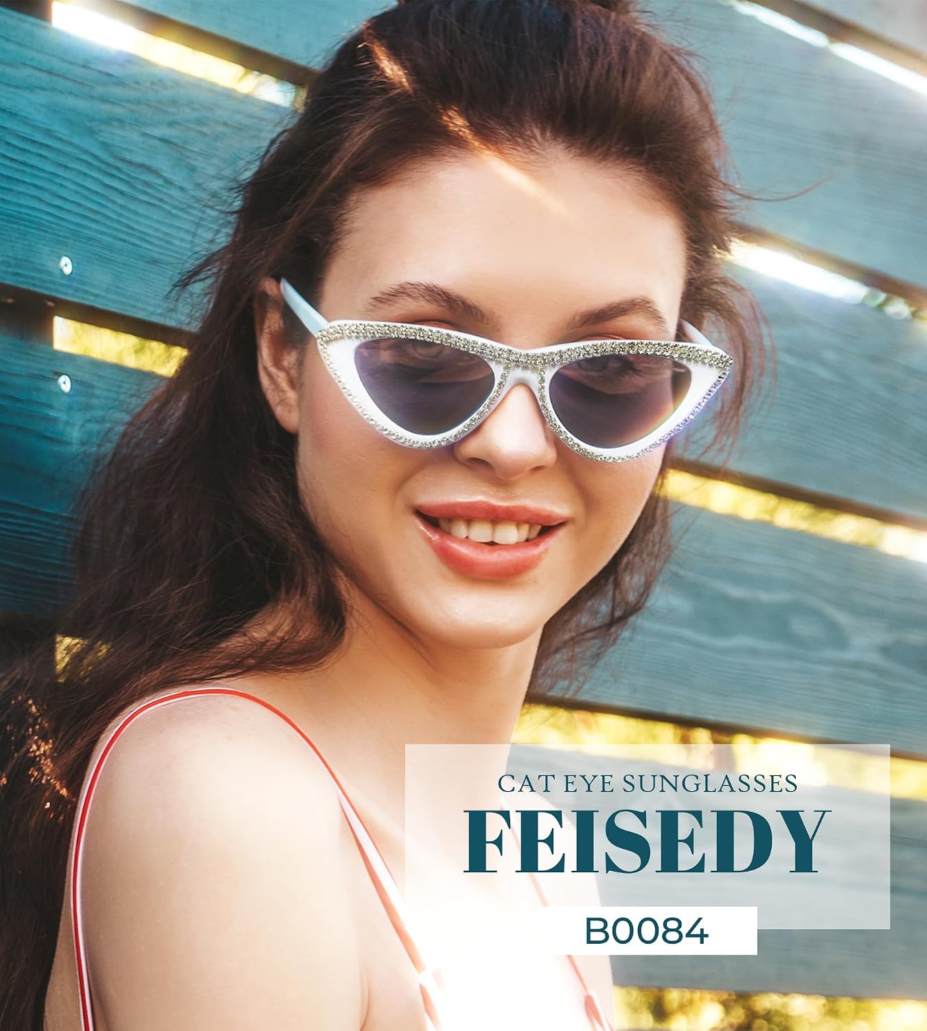 商品图片 14 | B0BZ7YMM4F | FEISEDY Oversized Women Cat Eye Rhinestone Sunglasses Costume Party B2360
