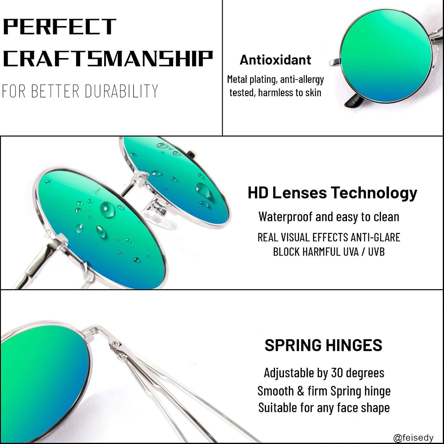 商品图片 3 | B08HRQJKLS | FEISEDY Steampunk Sunglasses Retro Round Polarized Women Men Metal Glasses B2528