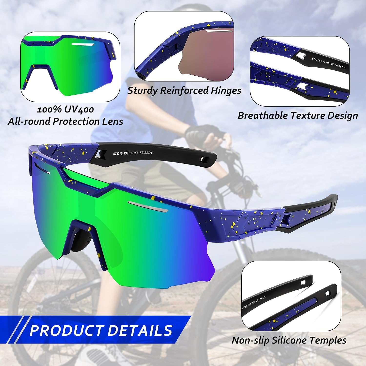 商品图片 53 | B0D78P6WRV | FEISEDY Kids Teens Baseball Polarized Sunglasses Sports Cycling Glasses for Youth Boys Girls Age 8-16 B0157