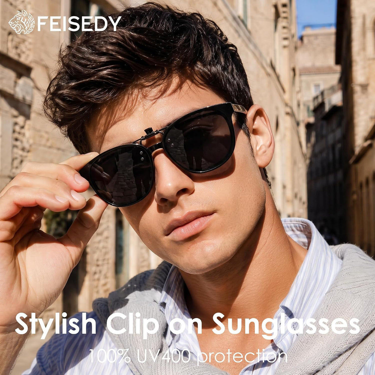 商品图片 3 | B0HDSX3PVB | FEISEDY Polarized Flip-Up Clip On Sunglasses Over Prescription B0486