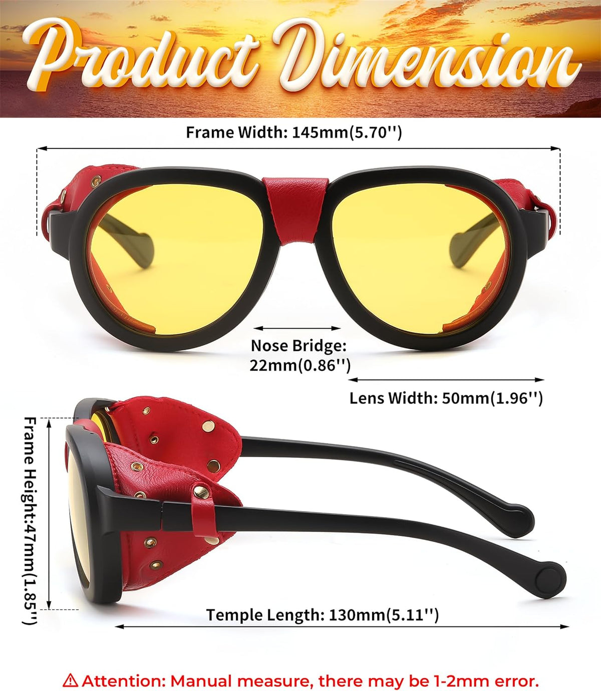 ÉÌƷͼƬ 15 | B0D5HMBR1X | FEISEDY Steampunk Sunglasses Women Men£¬Polarized Yellow Lens, Retro Round Vintage Frame Leatherwear B0159